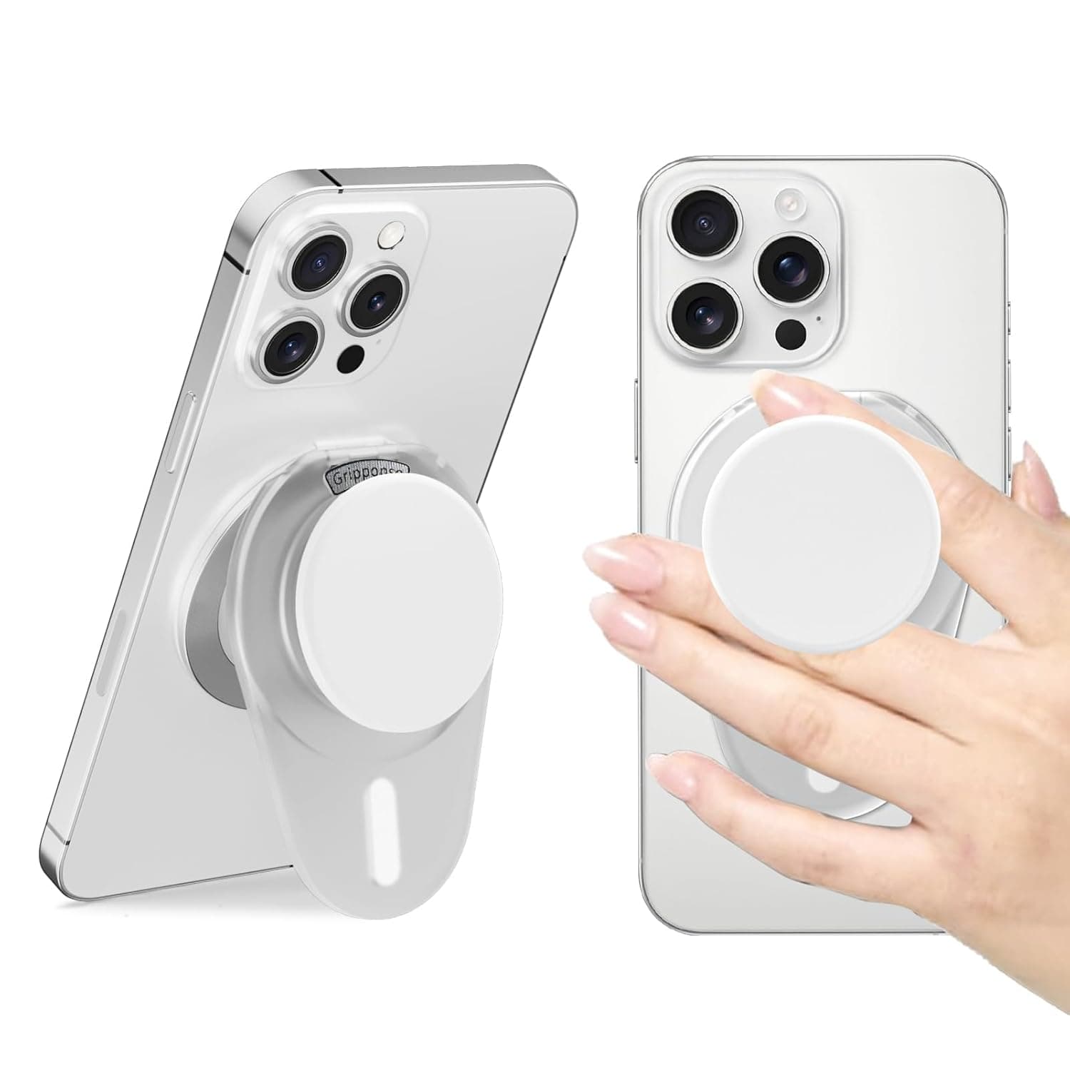 مقبض موبايل اكس سبرينج، حامل موبايل قابل للتعديل، مقبض مغناطيسي ابيض بتصميم قابل للطي، مقبض جوال عالمي للجوالات، متوافق مع موديلات الهواتف الذكية المختلفة