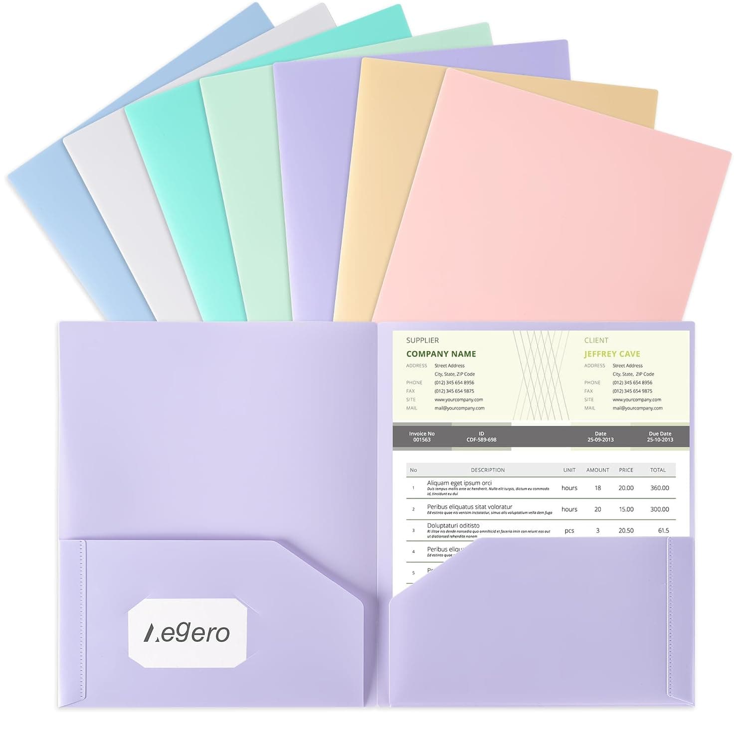 Aegero Plastic Folders with Pockets (7 Pack, Sweet Colors), Durable Heavy Duty File Folders with Business Card Slot, 2-Pocket Folder for Schoolwork & Office,Letter Size