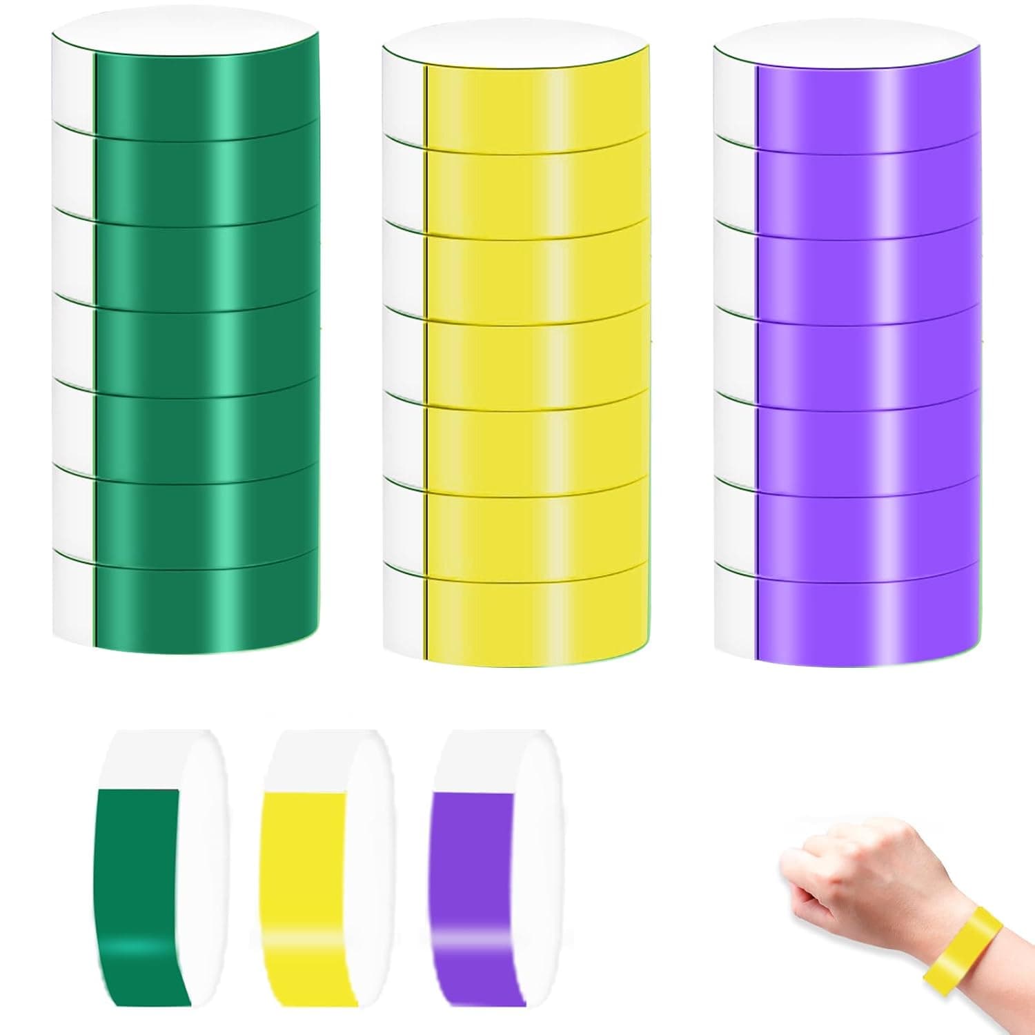 300 Pcs Paper Wristbands, Disposable Waterproof Neon Wrist Bands, Adhesive Colored Wristbands for Concert Party Events (Yellow Green and Purple)