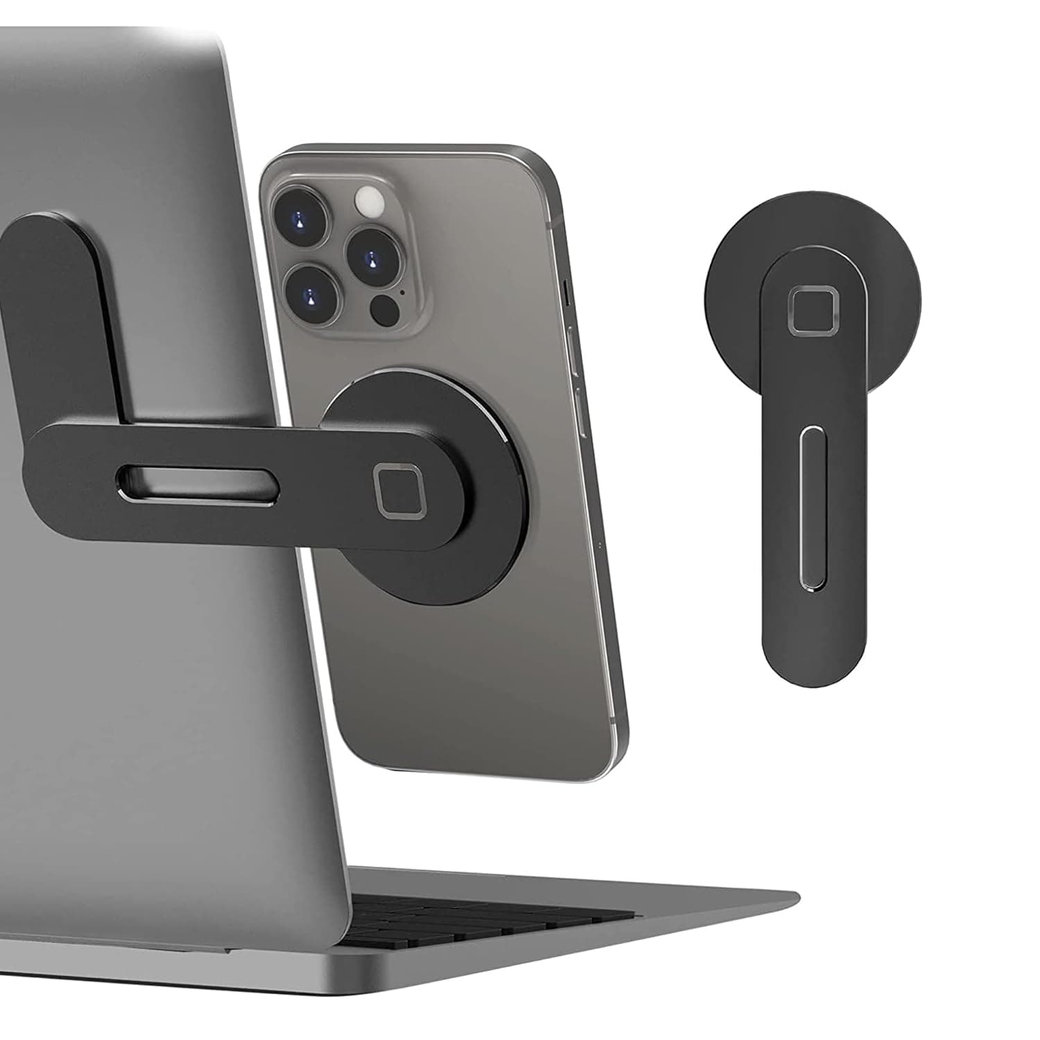 Sulfar Magnetic Phone Holder for Laptop Designed for iPhone 14/13 / 12 Series MagSafe, Adjustable Phone Monitor Side Mount, Slim Portable Foldable Computer Expansion Bracket (Black)