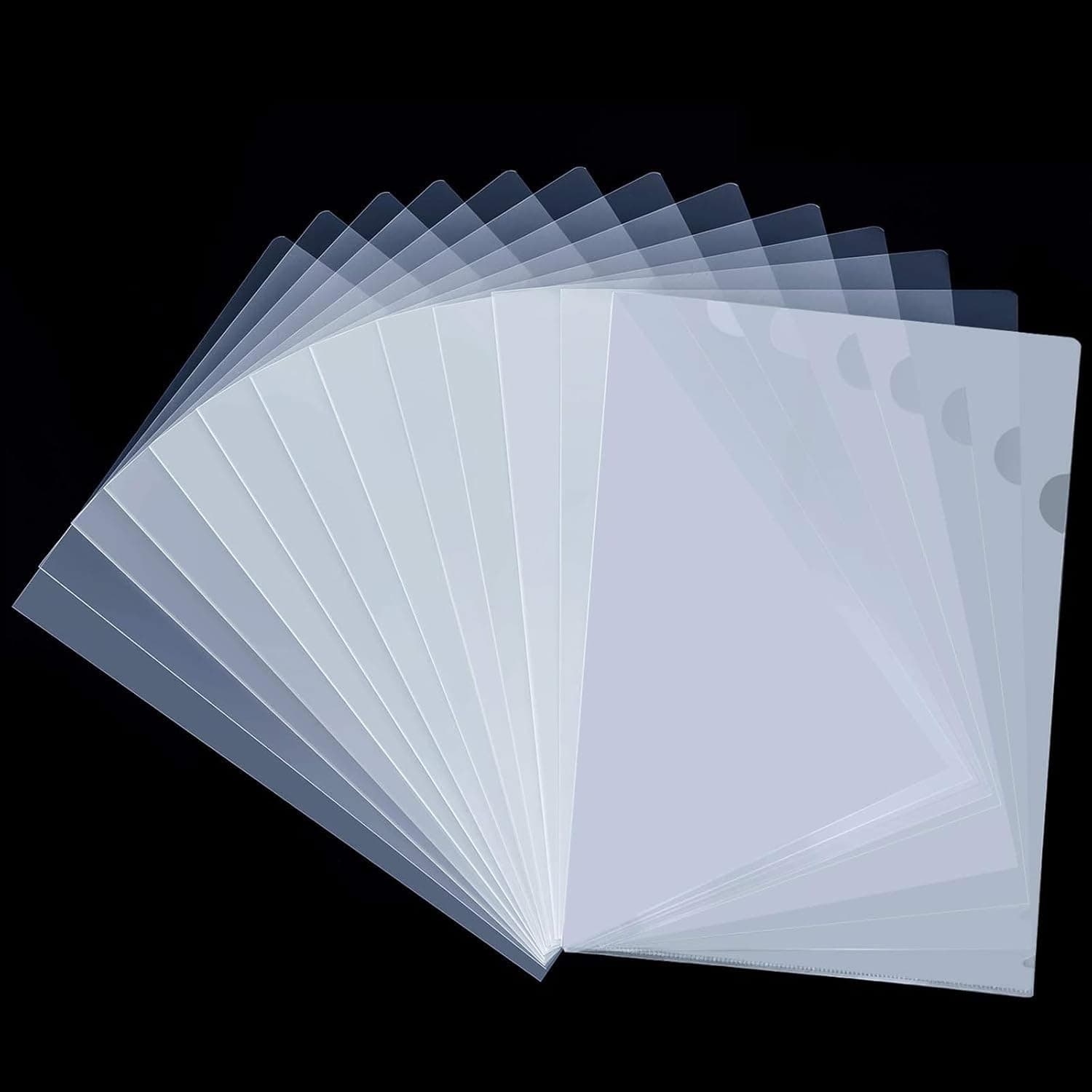 Joyzzz Clear Document Folder, 20PCS Waterproof A4 L-Type Transparent Pockets, Thicker Transparent Plastic Document Folders with Arc Opening, Document Covers for Office, School Work and Daily Life