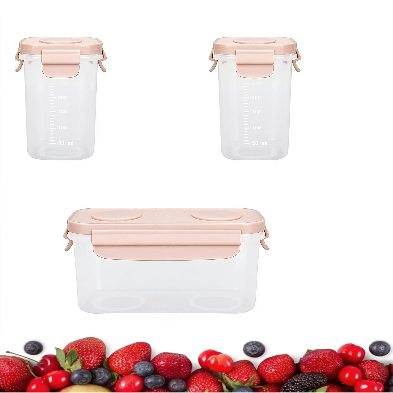 【3 Packs】Plastic Jars with Airtight Lid and Ice Pack, Food Storage Jars Containers, Overnight Oats Containers with Lids, home Kitchen Jars for Spice Bath Salt Tea Coffee Sugar Canisters (Pink)