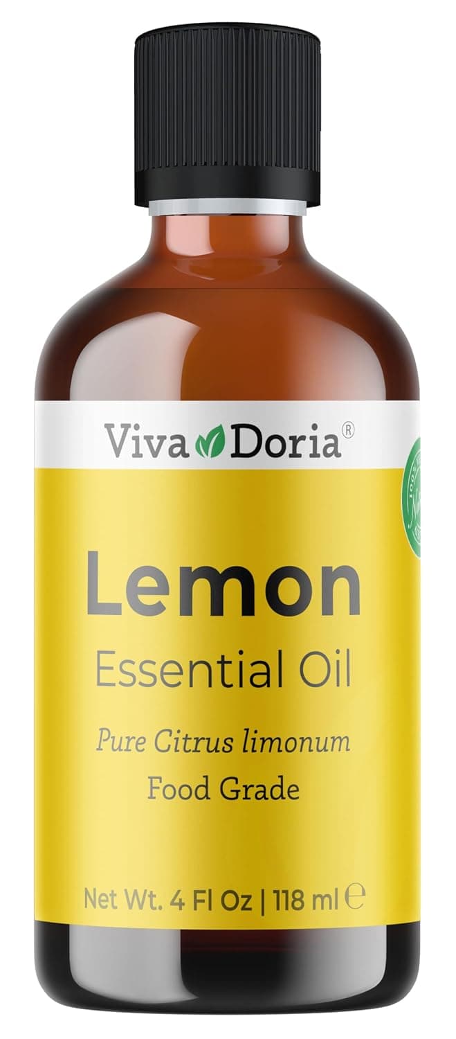 Viva Doria 100% Pure Lemon Essential Oil, Undiluted, Food Grade, Southwest - USA Lemon Oil, 118 mL (4 Fl Oz)