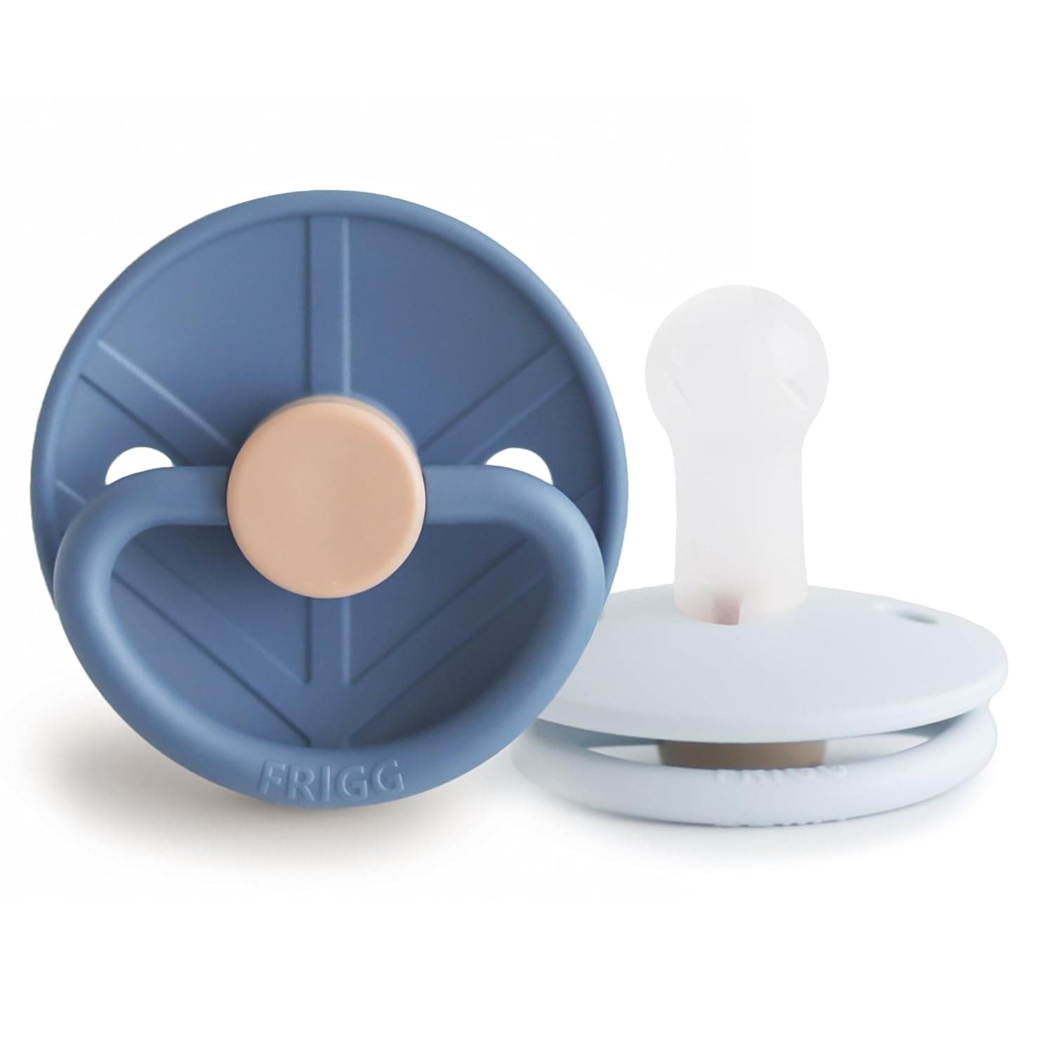 FRIGG Little Viking Silicone Pacifier | Pack of 2 Pacifiers | Silicone Soother Dummy | BPA-Free | Made in Denmark | Symmetrical Cherry Shaped Nipple | (Ocean View/Powder Blue, Size 2 (6-18 Months))