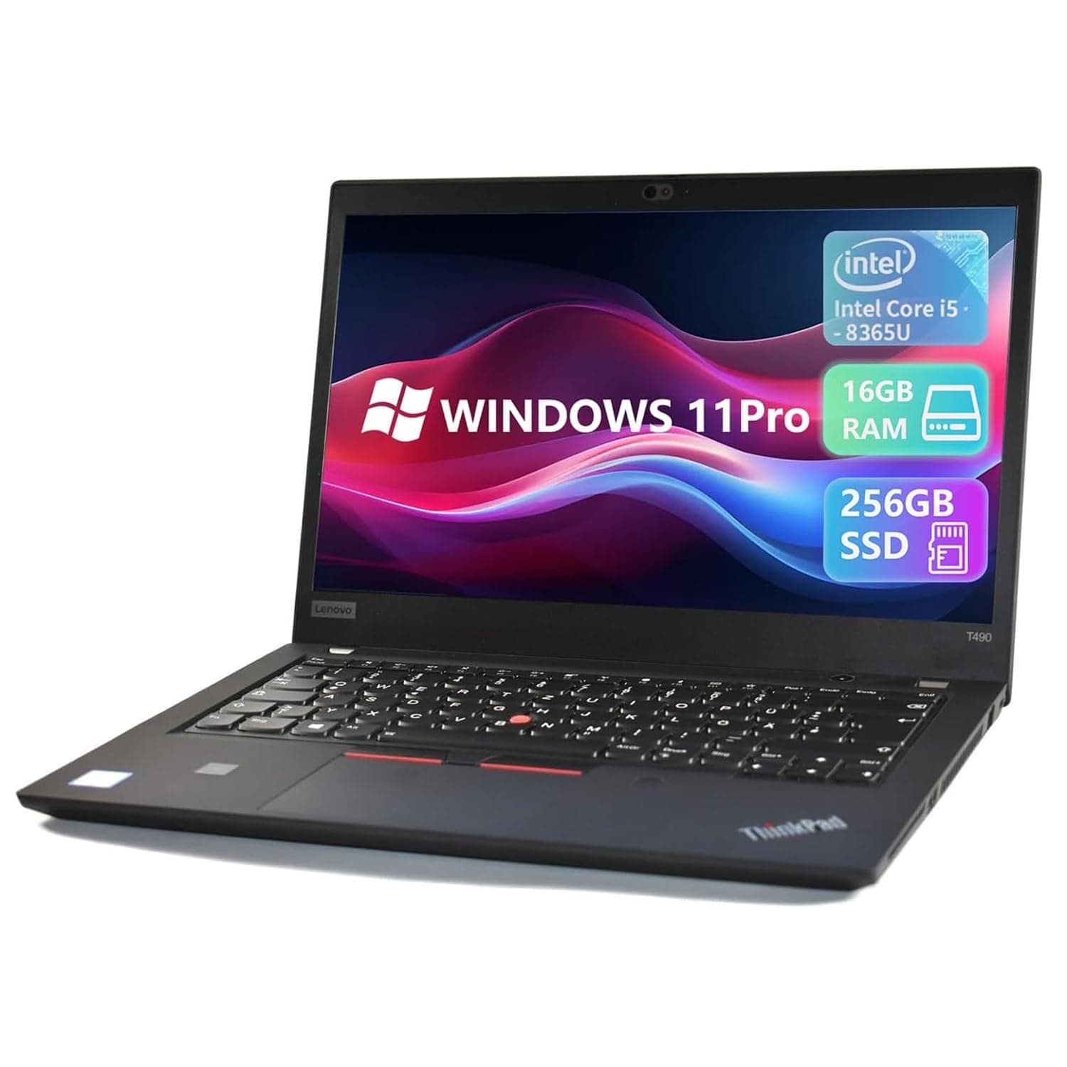 Lenovo Thinkpad T490 Laptop, 14" FHD Display Laptop, Core i5-8365U (1.6GHz-4.1GHz), 16GB DDR4 RAM, 256SSD, Webcam, HDMI, Windows 11 Pro (Renewed)