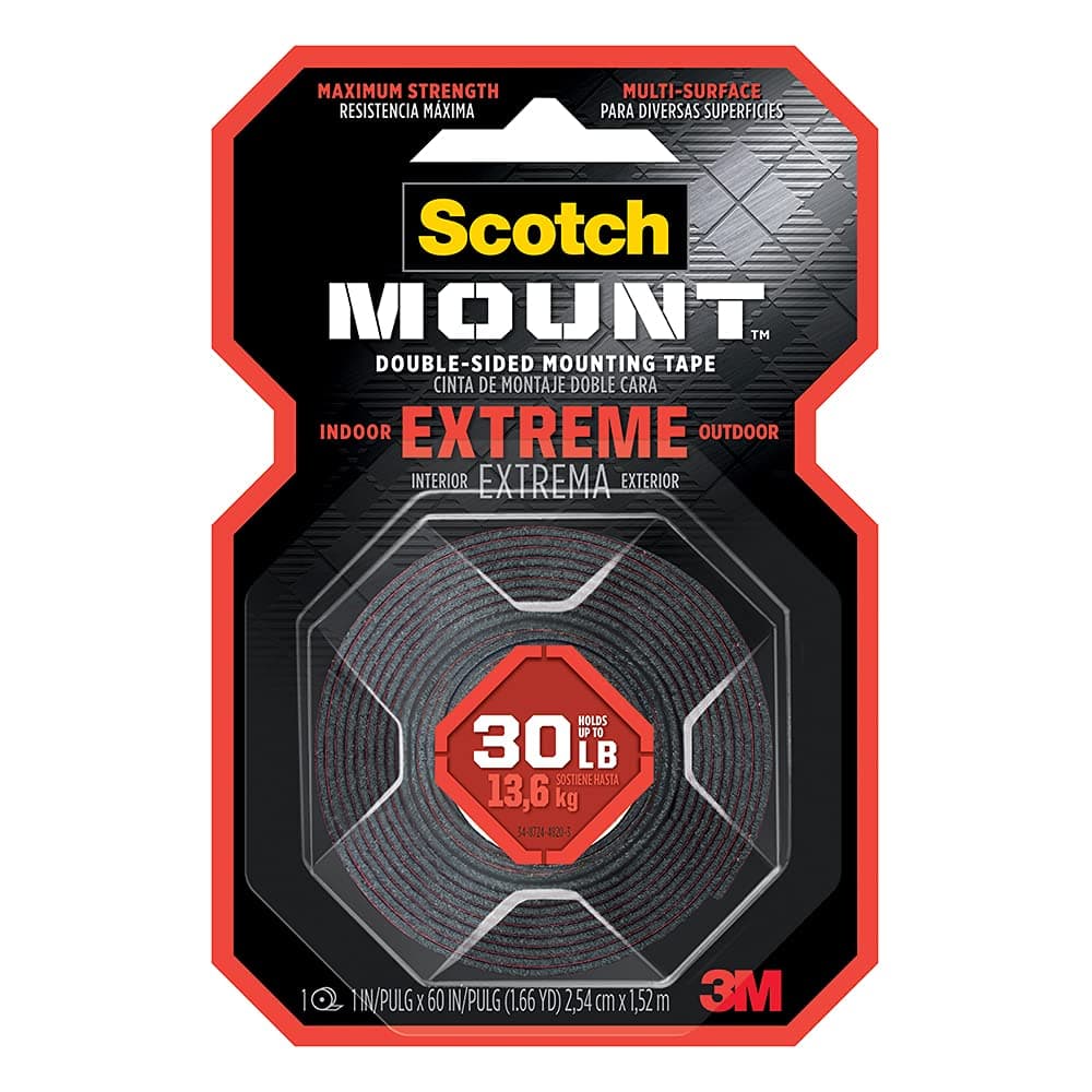 Scotch Mount Extreme Strong Tape 1 in x 60 in roll (25.4mm x 1.52m) | Holds 13.6kg whole role | Black color | maximum strength| indoor and Outdoor | No Tools| Double Sided Adhesive Tape | 1 roll/pack