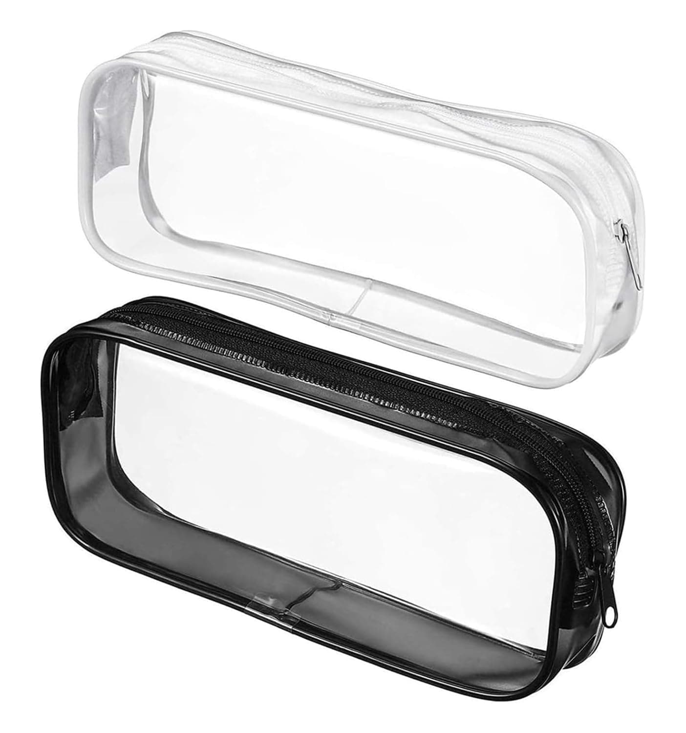 2 PCS Clear Pencil Cases Pen Pouch Marker Pouch with Zipper, Exam Pencil Storage Bag Travel Cosmetic Makeup Bag, Stationery Toiletries Organizer for Students Adults Teen, White/Black(21-1)