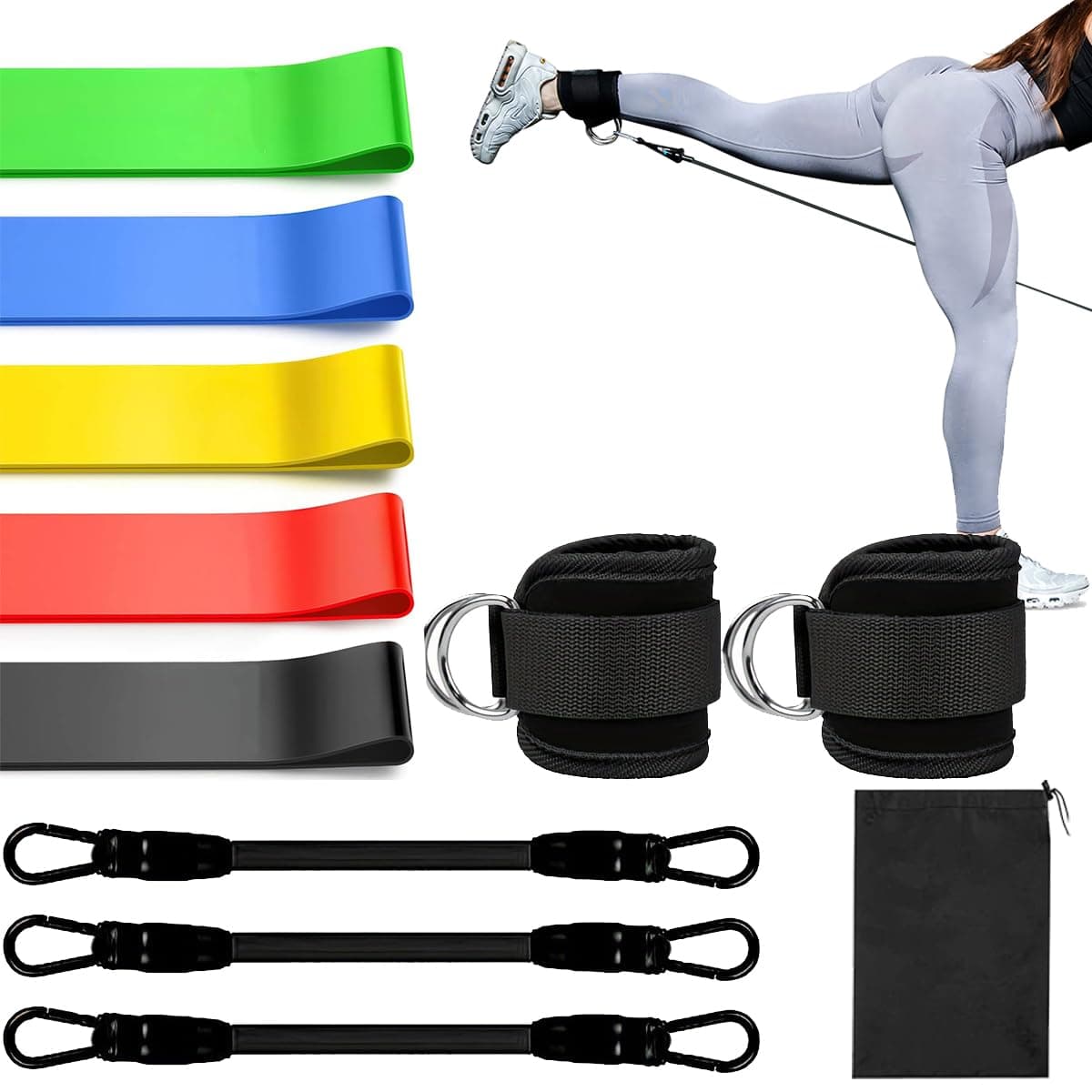 10-Pack Ankle Resistance Bands with Cuffs, Exercise Bands Set Women Ankle Strap Band for Working Out Glutes Hip & Leg Butt Home Gym Accessories Fitness Training Equipment