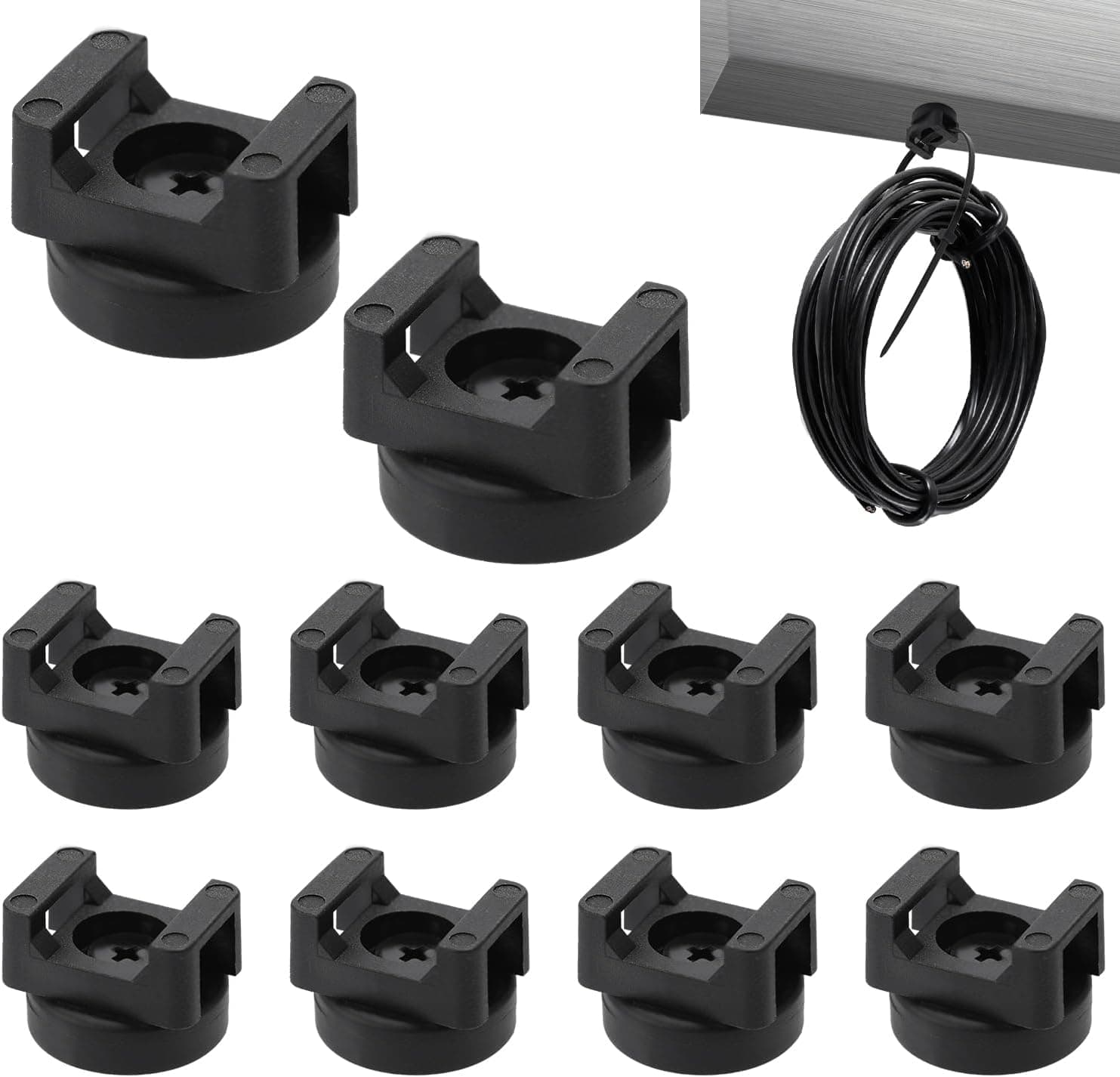 10 Pcs Magnetic Cable Tie Mounts, Strong Magnet Base Holders for Zip Ties, Multipurpose Wire Organizer for Home, Office, Car, and Boat Electrical Management, Useful Cable OrganizersTools (Black)