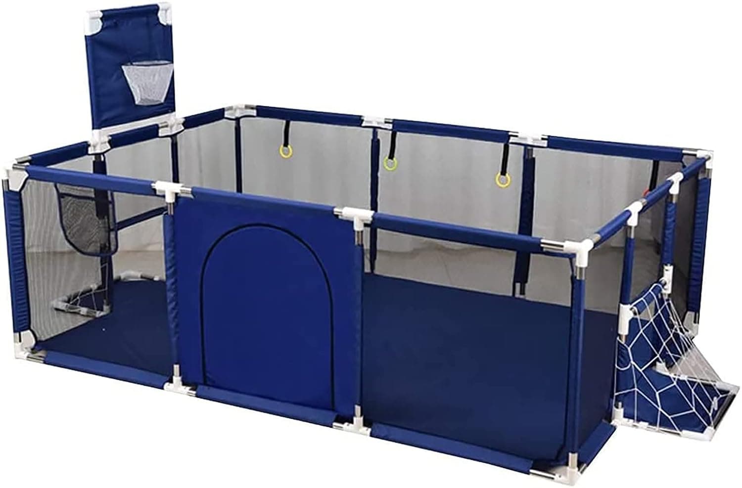 SKY-TOUCH Safety Large Portable Play Pen For Twin, Baby And Toddler Indoor Outdoor Baby Playpen With Extra Tall Size, Fun Activities, Basketball Hoop & Matblue, Safe Play Pen,Blue