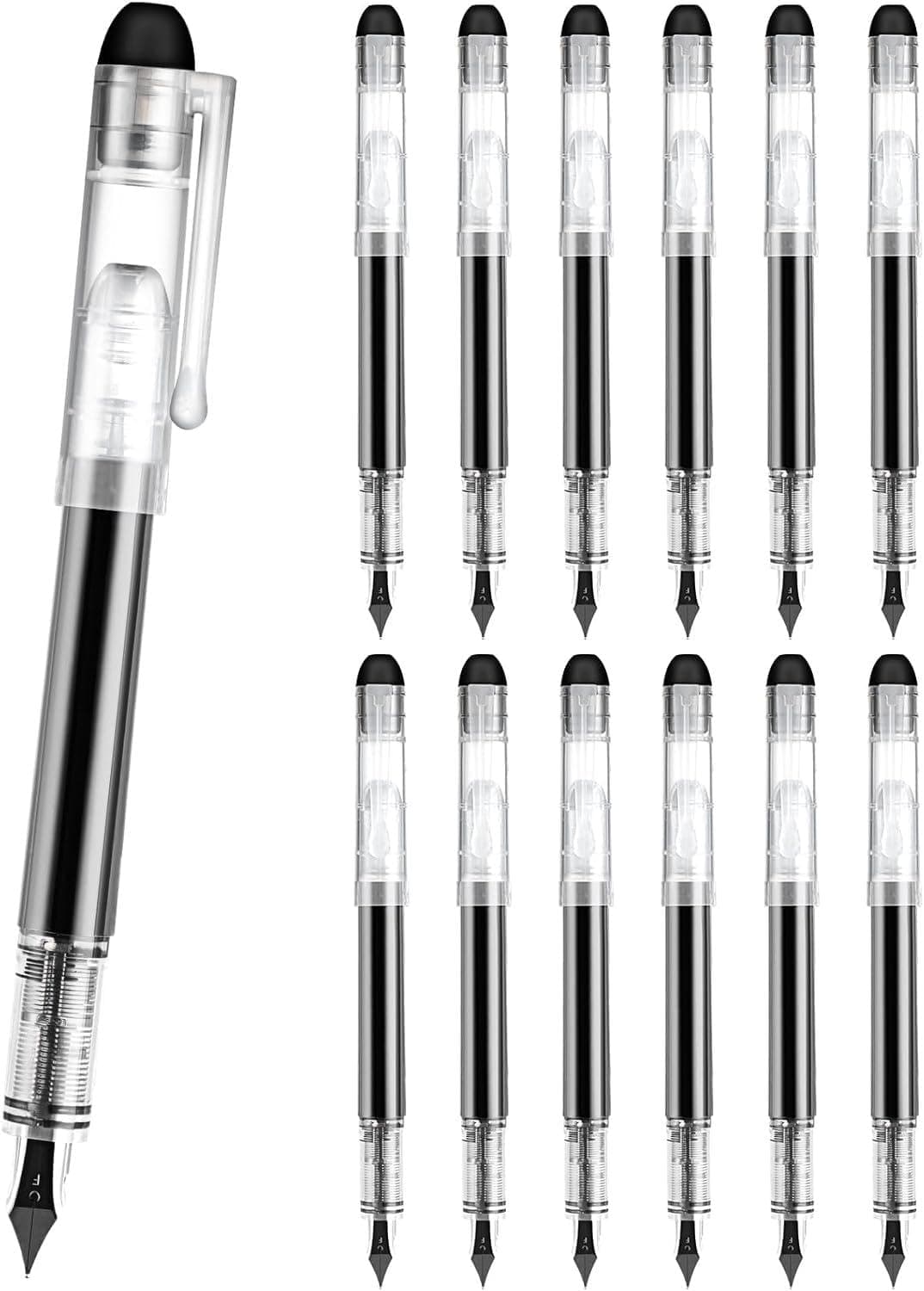 YelaJoy 12 PCS Disposable Fountain Pens, Black Ink Writing Tools, Quick Drying Liquid Ink Fine Point Draw Instruments for Office School Journaling Sketching, Steady Flow Stationery