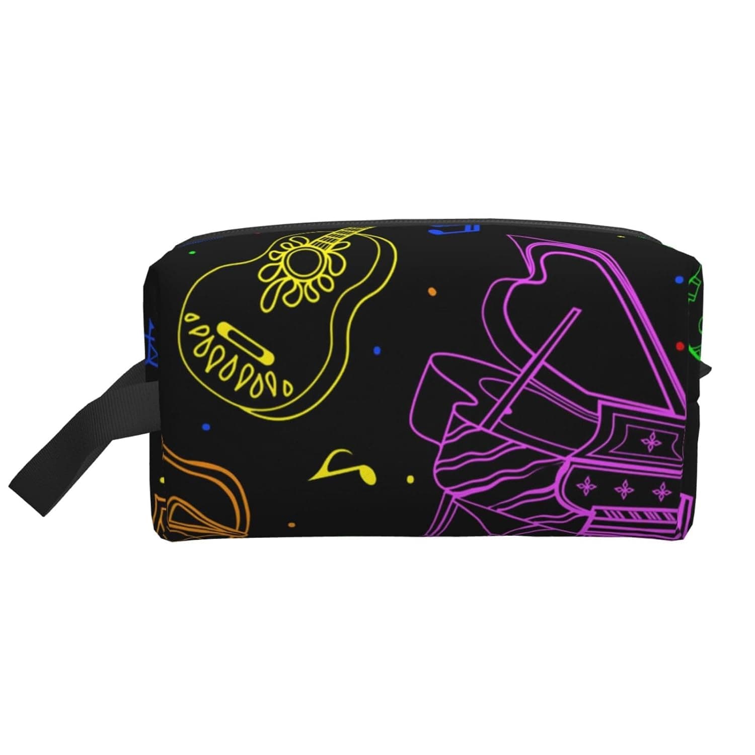 Toiletry Bag, Musical Instruments Neon Colors | Padded Large Makeup Bags with Handle for Travel Essentials, Toiletries Cosmetics Shaving Accessories Gym