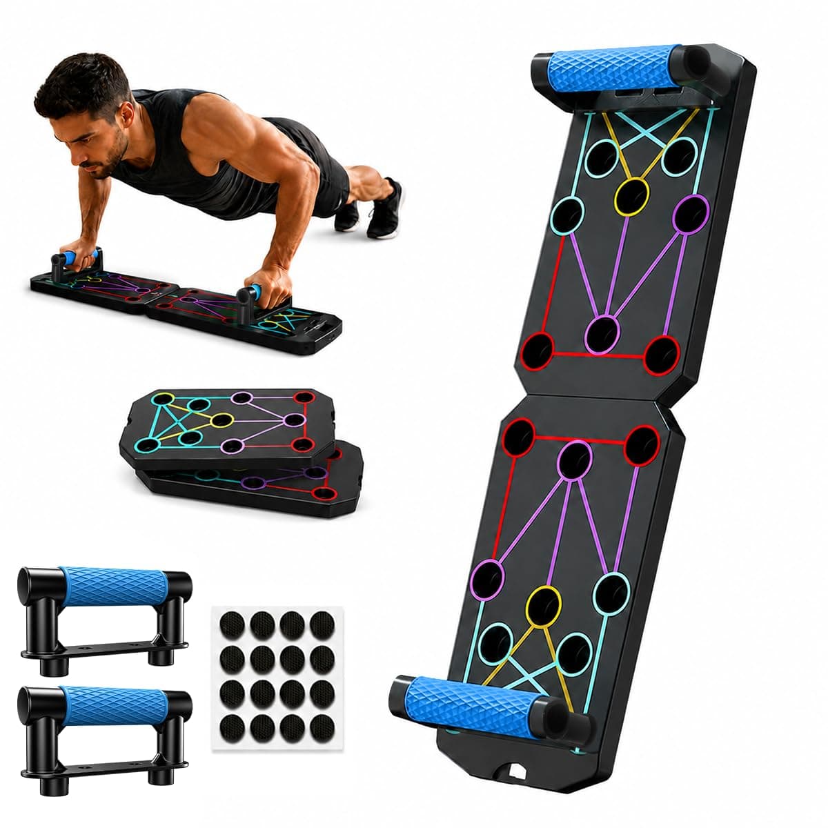 Push Up Board 13-In-1, Foldable Push Up Bar Stand Handle with Anti-slip Pads, Multi-functional Portable Home Gym Chest Muscle Exercise Strength Training Equipment For Men Women Arm Core Back, 63*15cm