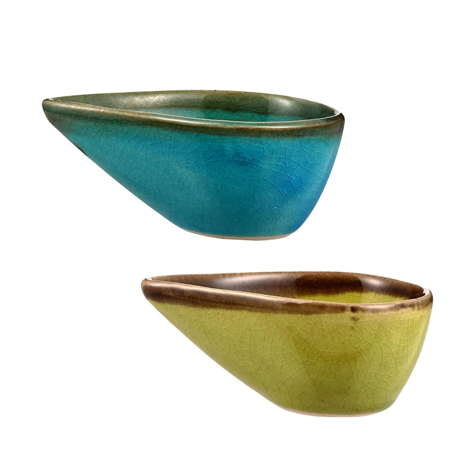 Set of 2 Ceramic Bowls for Essential Oils, Handmade Essential Oil Mixing Bowls, Compact Spa and Beauty Salon Accessories in Green and Blue