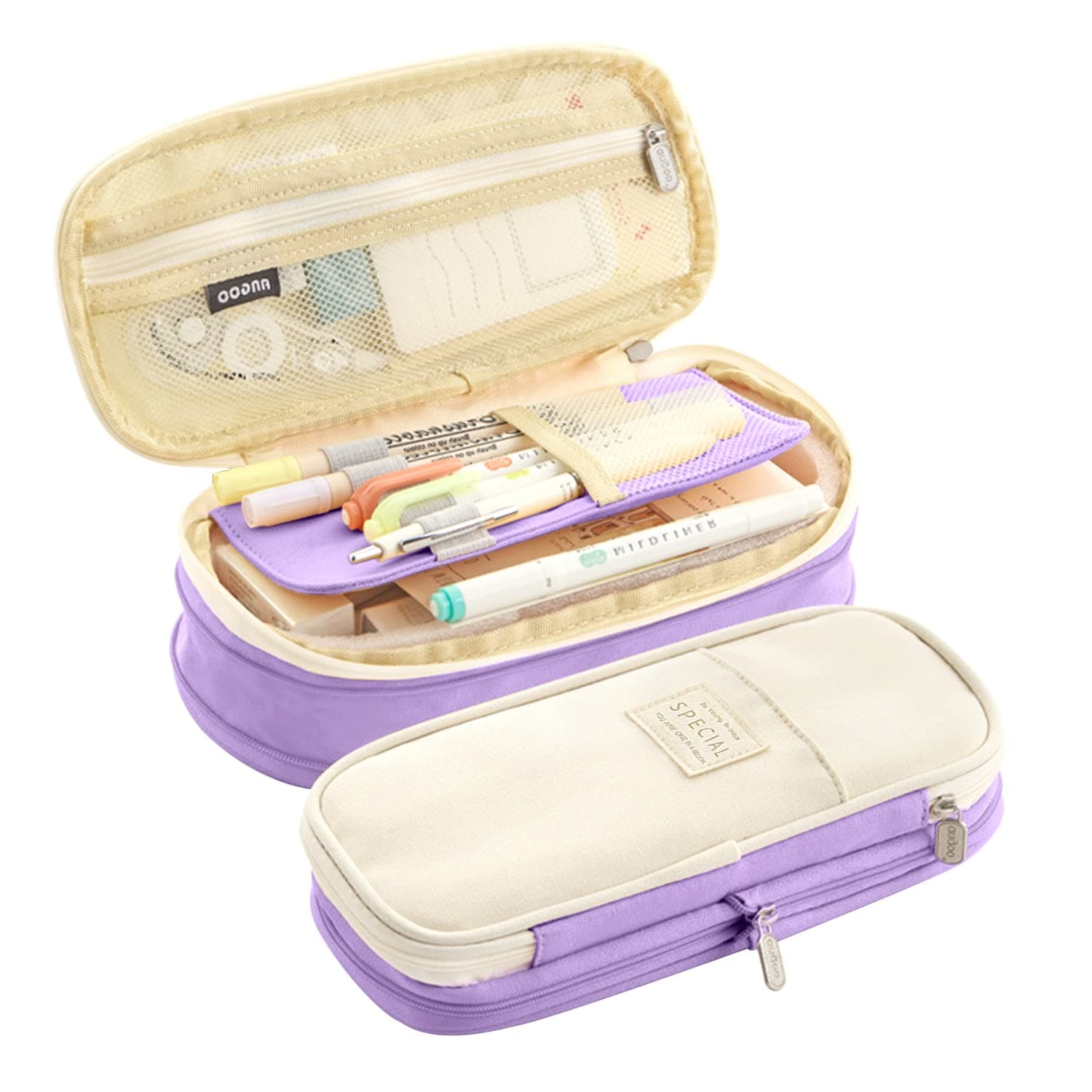LHMTQVK Large Capacity Pencil Case Pencil Pouch Handheld Pen Bag, school pencil case for Teen Girl Boy Men Women Adult (Purple-beige)