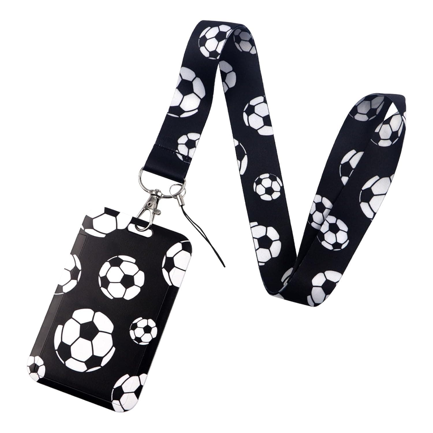 Printed Lanyard with Hard Vertical Card Holder and Sliding Badge Protector, Neck Strap for ID Cards, Keys, Badges, Adjustable Keychain Lanyard for Office, School, Exhibitions, Events (Football)