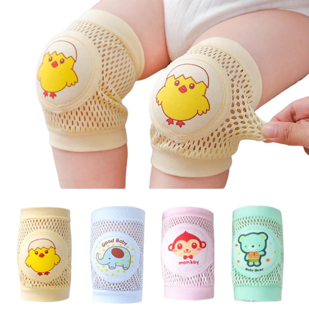 Goodern 4 Pairs Baby Knee Pads For Crawling - Breathable Summer Anti Slip Adjustable High Elastic Soft Knee Protectors And Leg Warmers For Toddler Girls And Boys