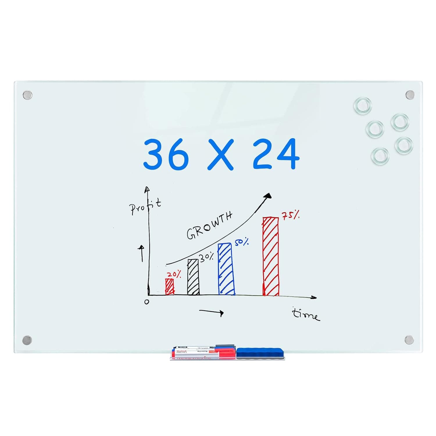 maxtek Magnetic Glass Whiteboard Dry Erase Board 36“x24”, 3' x 2' Magnetic Glass Board Large Whiteboards Glasses for Interactive Office Wall Frameless White Glassboard with Marker Tray