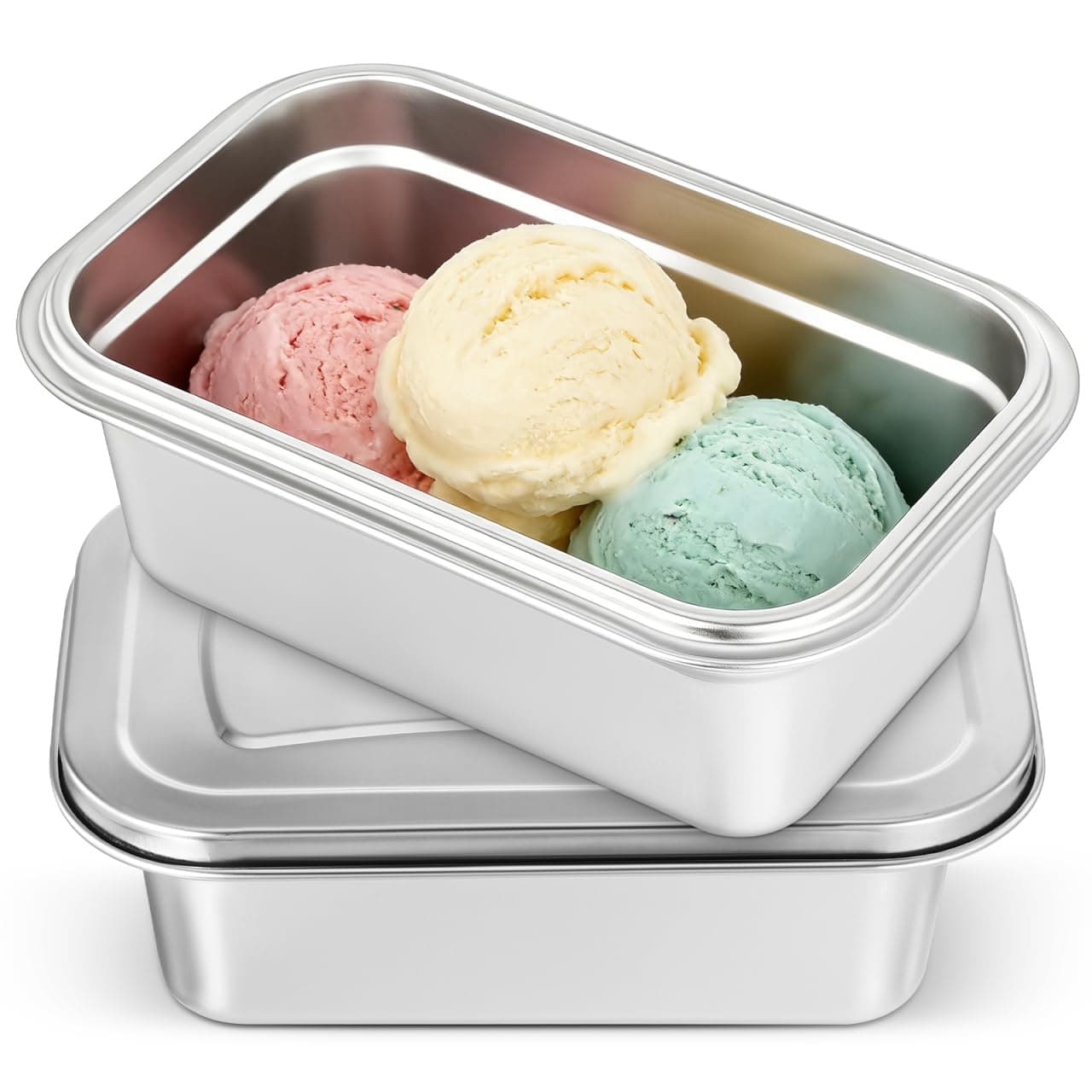 BESPORTBLE 2pack Stainless Steel Ice Cream Containers With Lids For Homemade Ice Cream Freezer Storage Kitchen Accessories Reusable Food Storage Containers