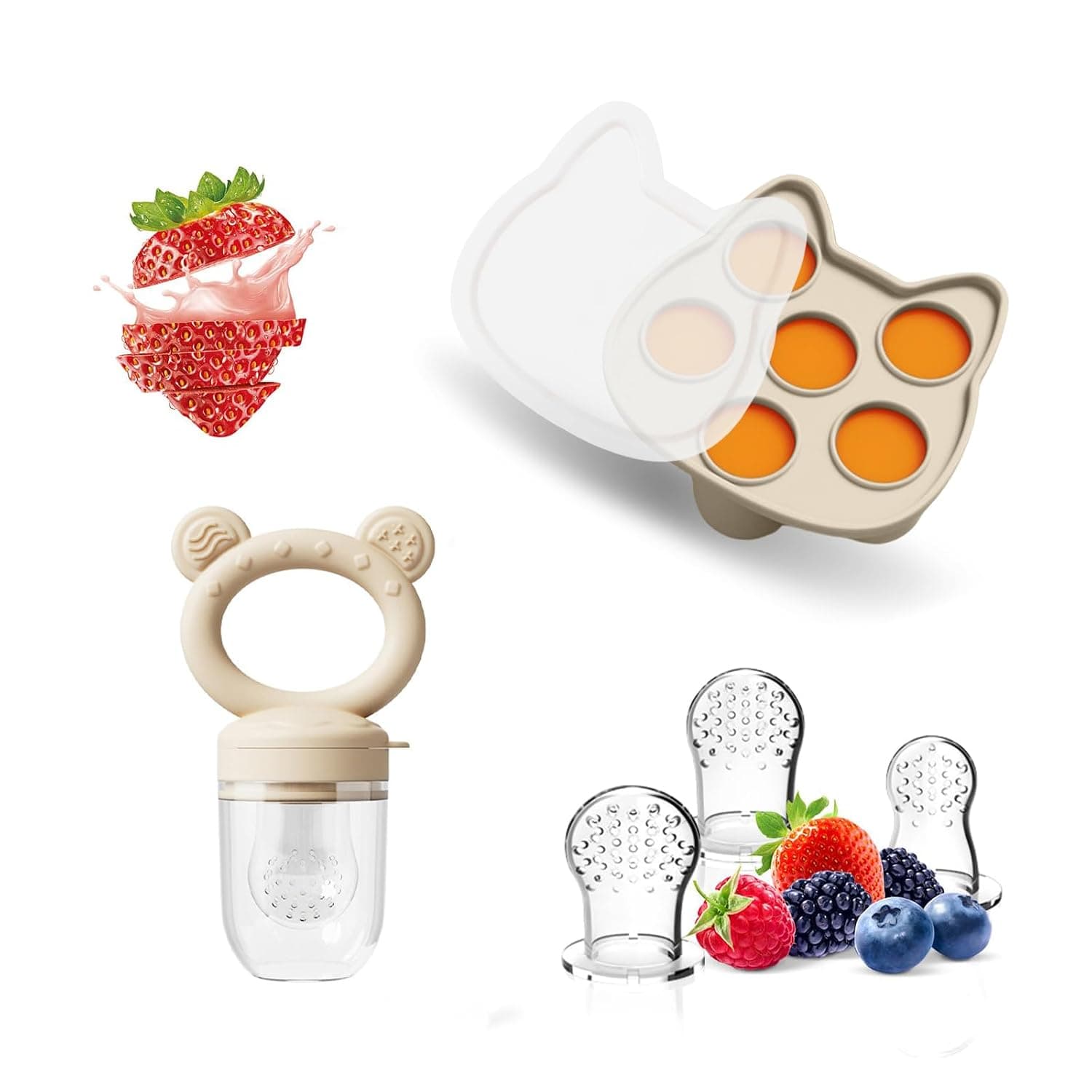 Fruit Teether, Baby Food Feeder & Food Freezer Tray, 2 in1 Silicone Nibbler Pacifier and Teether, Infant Teething Training