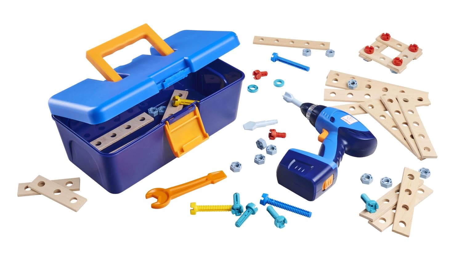 Eichhorn Construct Tool Box - 65-Piece Construction Toy with Drill, Screws, Bits and Components, Can be Combined with All Sets, FSC Certified Wood, from 3 Years