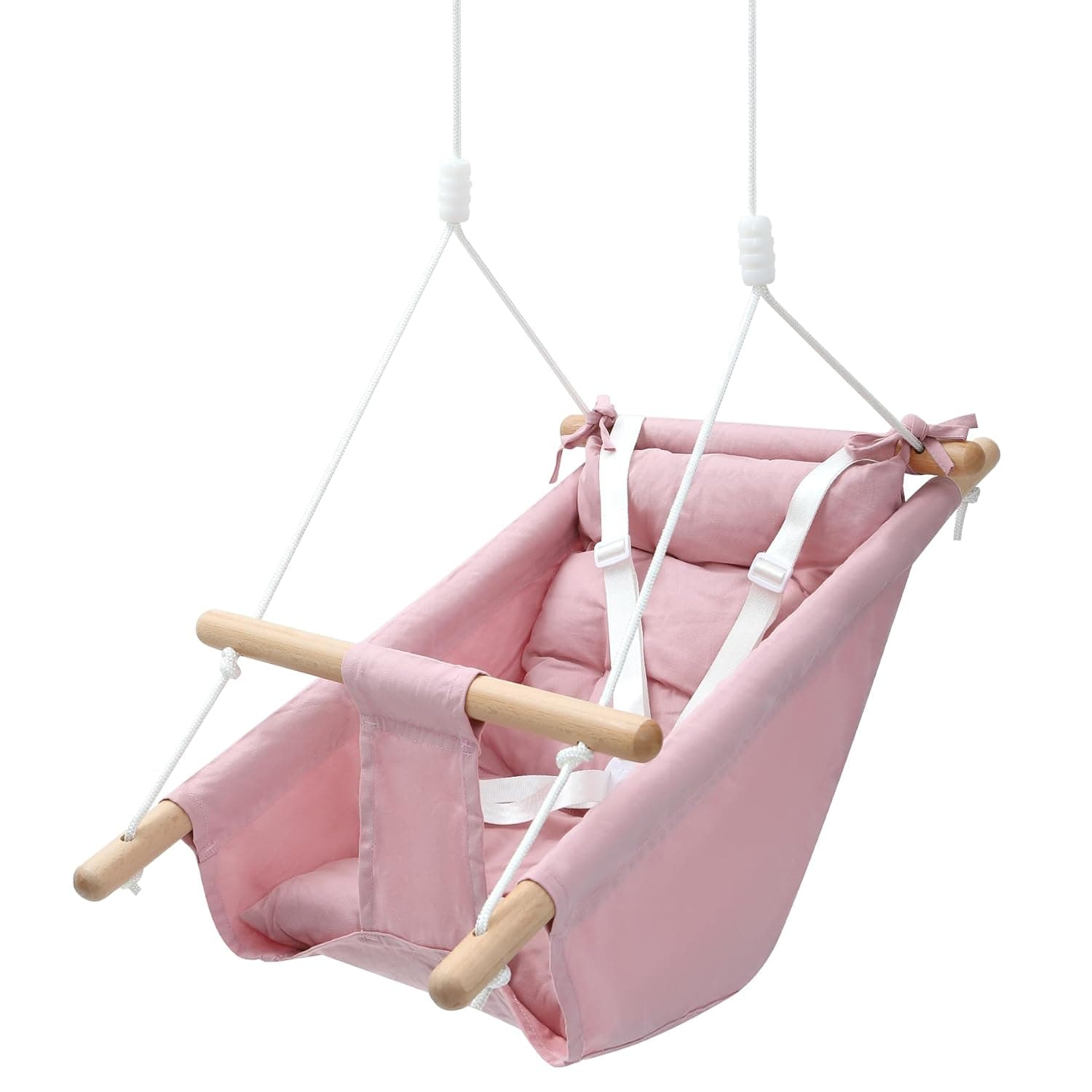 REDCAMP Baby Swing 3-in-1 up to 50 kg Hanging from 6 Months with Wooden | 5-Point Harness, Cotton, Adjustable Height, Children's Swing, Indoor Outdoor for Home, Garden, Balcony, Pink