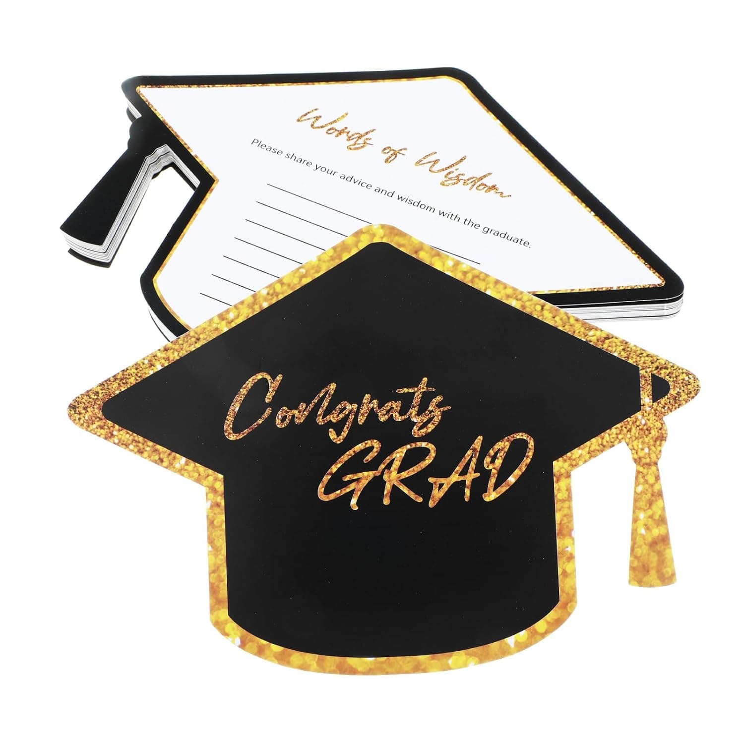 30 Pcs Graduation Advice Cards for Graduates, Cap Shaped Well Wishes Cards for High School & College Graduations, Ideal for Party Games and Decorations, 2025 Graduation Supplies (Black)