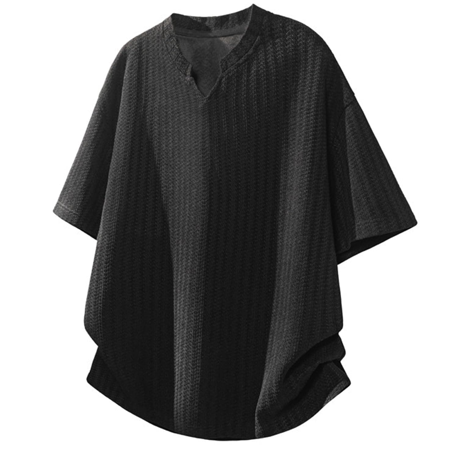 Men's V-Neck Textured T-Shirt Short Sleeve - Casual Notch Neck Tee, T-Shirt for Teenager, Lightweight Breathable Summer Knit Top for Daily Wear