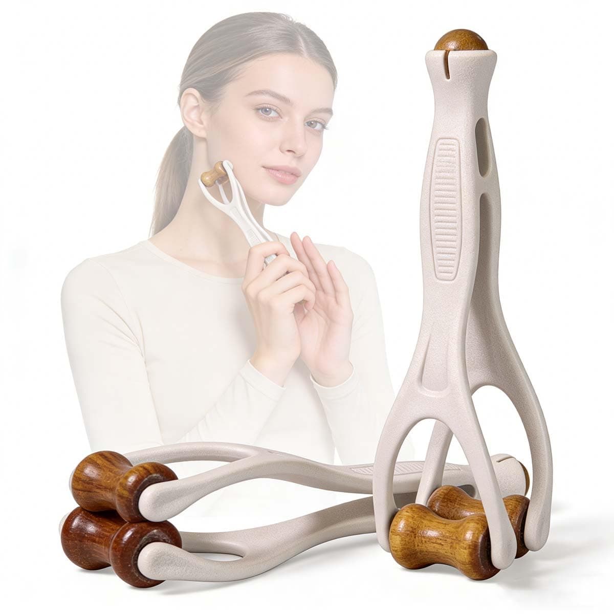 Wooden Finger Massager Roller for Hand, Dual-Action Hand Massage Tool