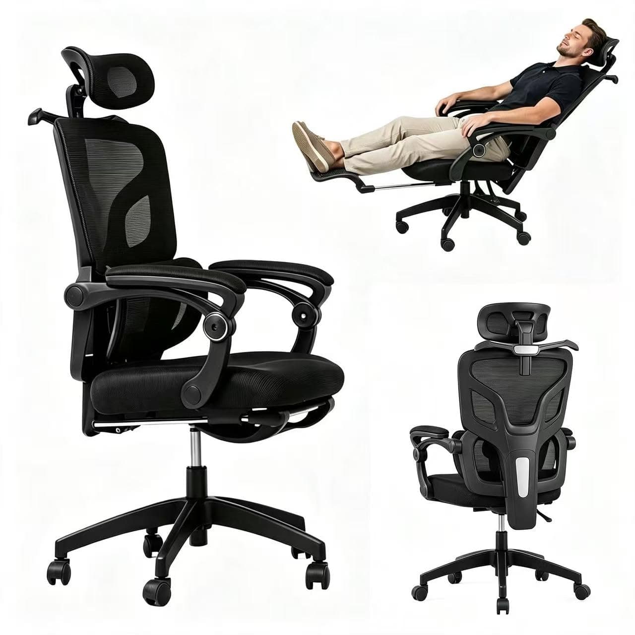 Ergonomic Office Chair, 90°-135° Lockable Recline Breathable Desk Chair, Adjustable Headrest & Footrest, 350LBS Stable, كرسي مكتبي مريح, كرسي قيمنق, رخيصfor home, office, study, work and gaming