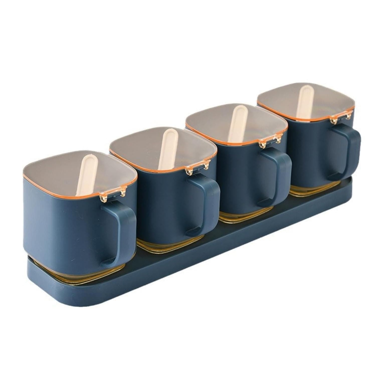 YelaJoy 4-piece Seasoning Pot Set, Kitchen Spice Containers, With Tray, Lid,Pepper Jar, Food Storage Box With Spoon, Kitchen Stuff