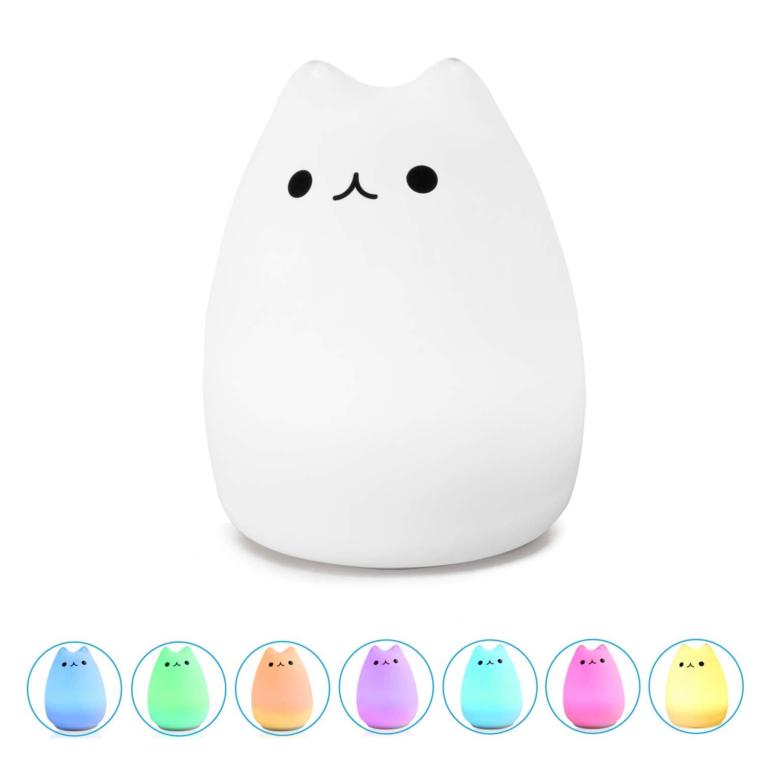 MOTIM Cute Kitty Night Light, Rechargeable Silicone Cute Lamp with Different Color Modes, Touch Sensor Control, Gift for Women Mom Teen Girls Kids Toddler Baby