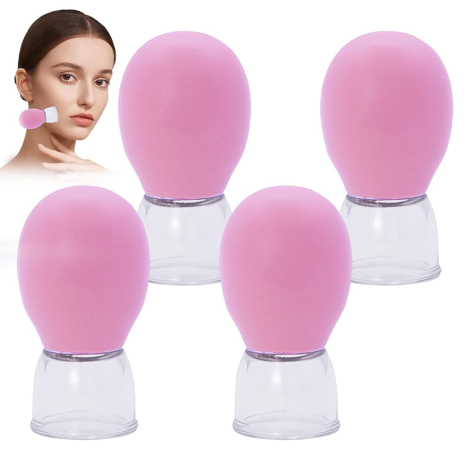 4 Pcs Glass Cupping Set, Vacuum Suction Massage Cups, Silicone Mini Facial Cups Face Massager Helper, Cupping Glass Skin Tightening, Suitable for Face Massage, Body Relaxation and Pain Relief