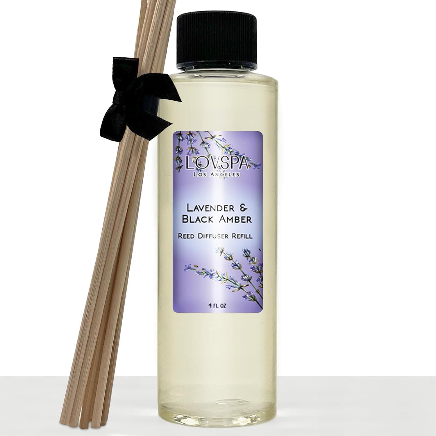 Lavender & Black Amber Reed Diffuser Oil Refill with Replacement Reed Sticks | Relaxing Blend of Parisian Lavender, Rustic Amber & Vanilla Tonka Bean Essential Oils | 4 oz | Made in The USA