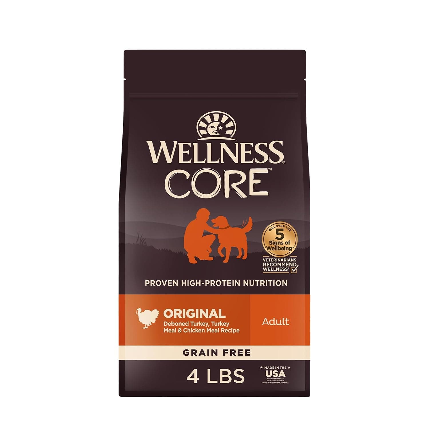 Wellness CORE Natural Grain Free Dry Dog Food, Original Turkey & Chicken, 4-Pound Bag