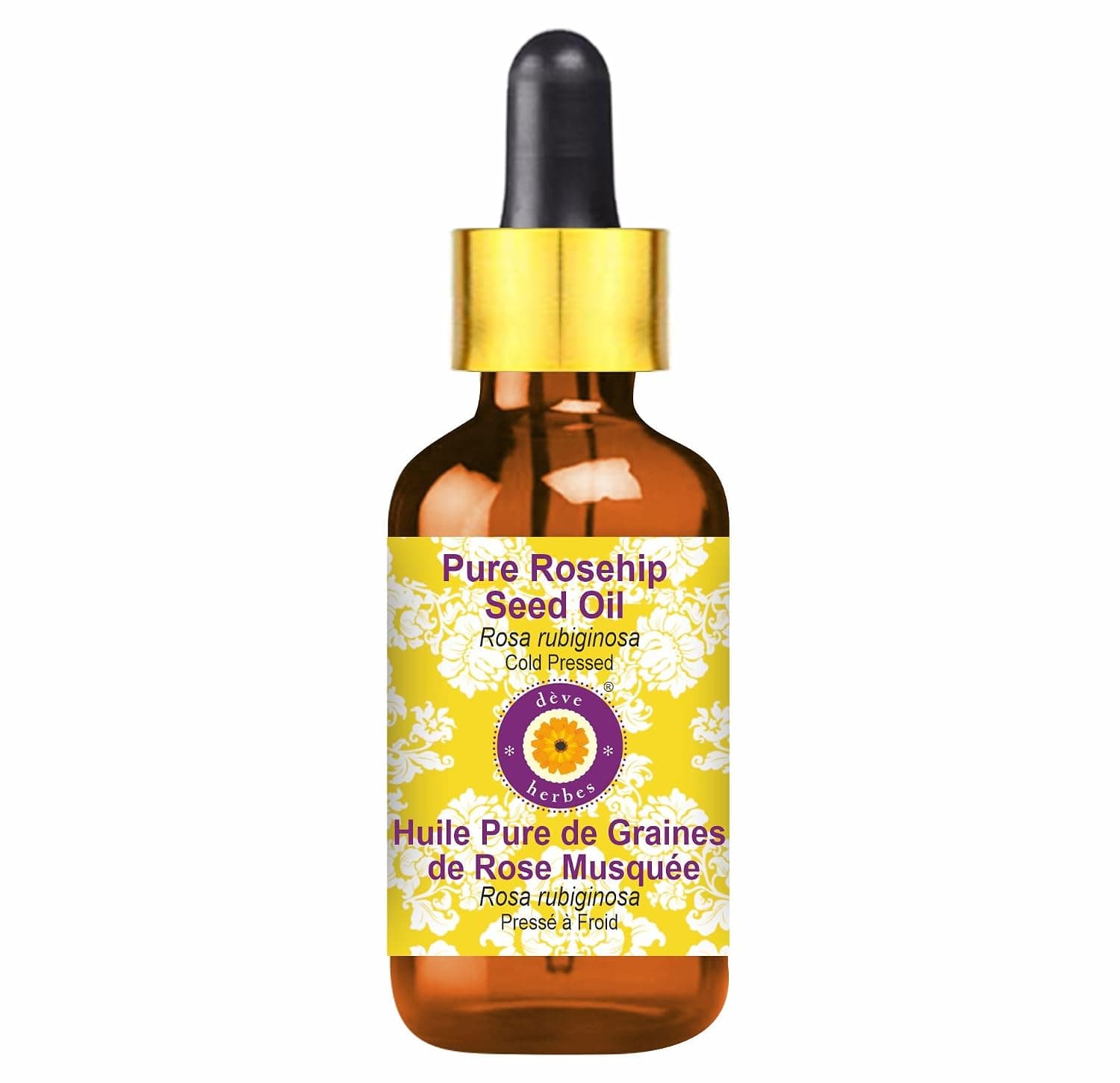 Deve Herbes Pure Rosehip Seed Oil (Rosa rubiginosa) with Glass Dropper Cold Pressed 50ml (1.69 oz)