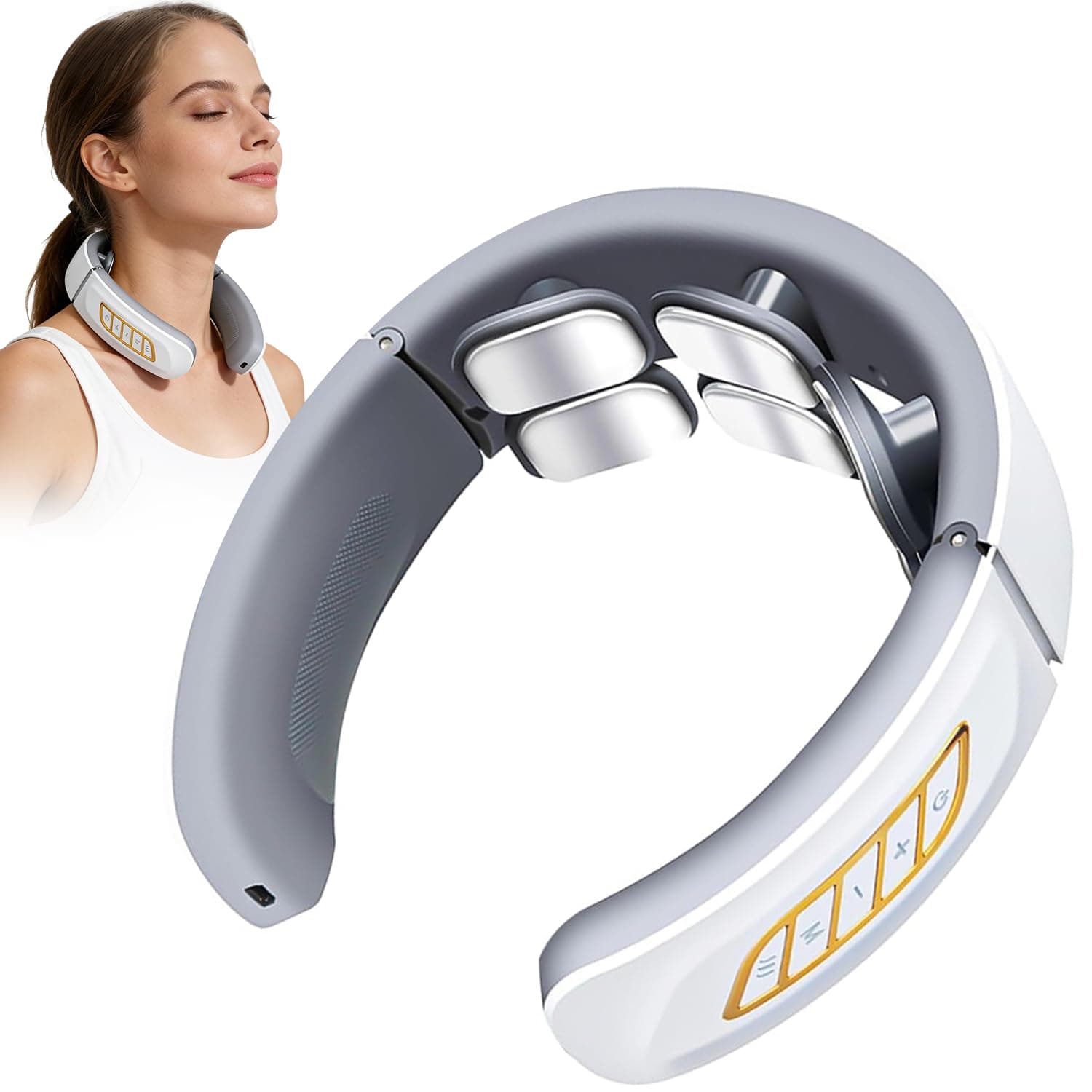 Neck Massager with Heat, 11-in-1 Neck Solution with 6 Electrotherapy Heads, 6 Modes, 9 Intensity Levels, Electric Neck Massage for Office, Home and Travel