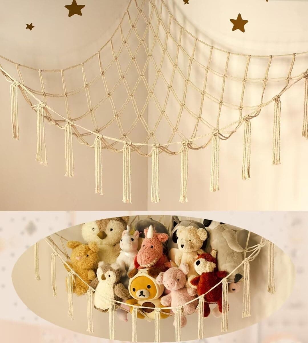 Paporich Stuffed Animal Storage Hammock or Net,Large Toy Hammock Net for Stuffed Animals Corner,Cute Hanging Stuff Animal Organizer Holder Ideas for Plush Plushie,Baby Nursery Wall Bedroom Room Decor