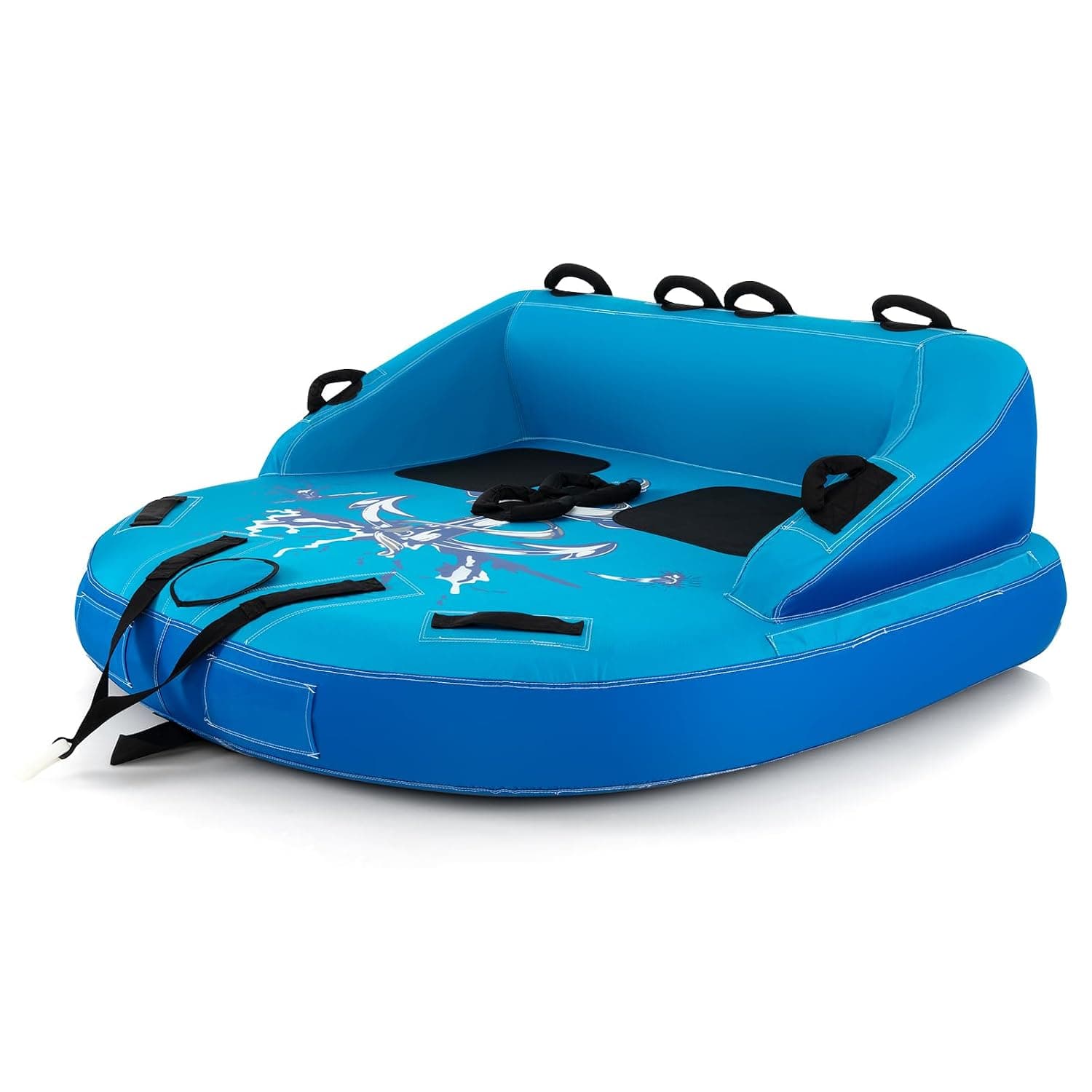 GYMAX Towable Tube for Boating, 2/3 Riders Inflatable Boat Tube for Water Sports to Pull, Boat Tubes with EVA Seat Pads, Dual Tow Points, Full 900D Nylon Cover & Drainage System