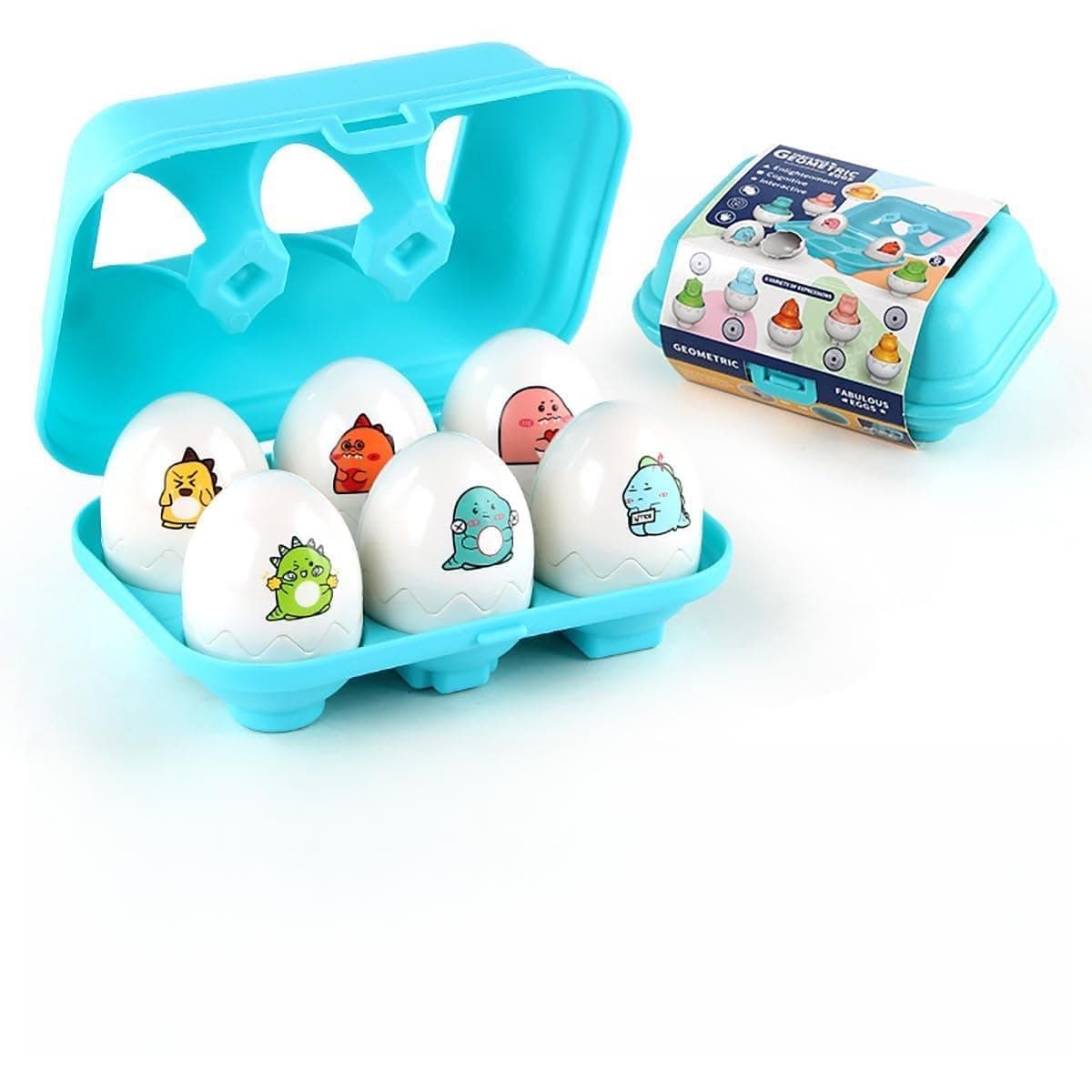 Joyzzz Egg Toys, 6 Piece Dinosaur Matching Set, Montessori Sensory Educational Puzzle, Auditory Chirping Sounds for Color Shape and Fine Motor Skills, Toddler Kids Activity with Portable Carton