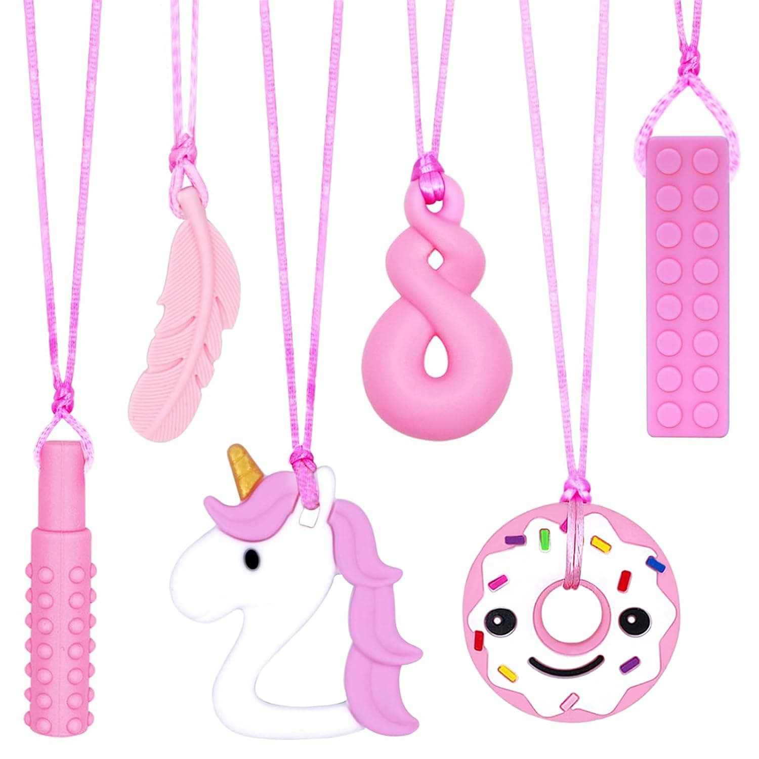 CLDY 6 PCS Sensory Chew Necklace, chew Toys for Autistic - ADHD - Biting Needs Children, Silicone Necklace Made from Food Grade Silicone Safety, Oral Motor Chewy Teether for Boys Girls
