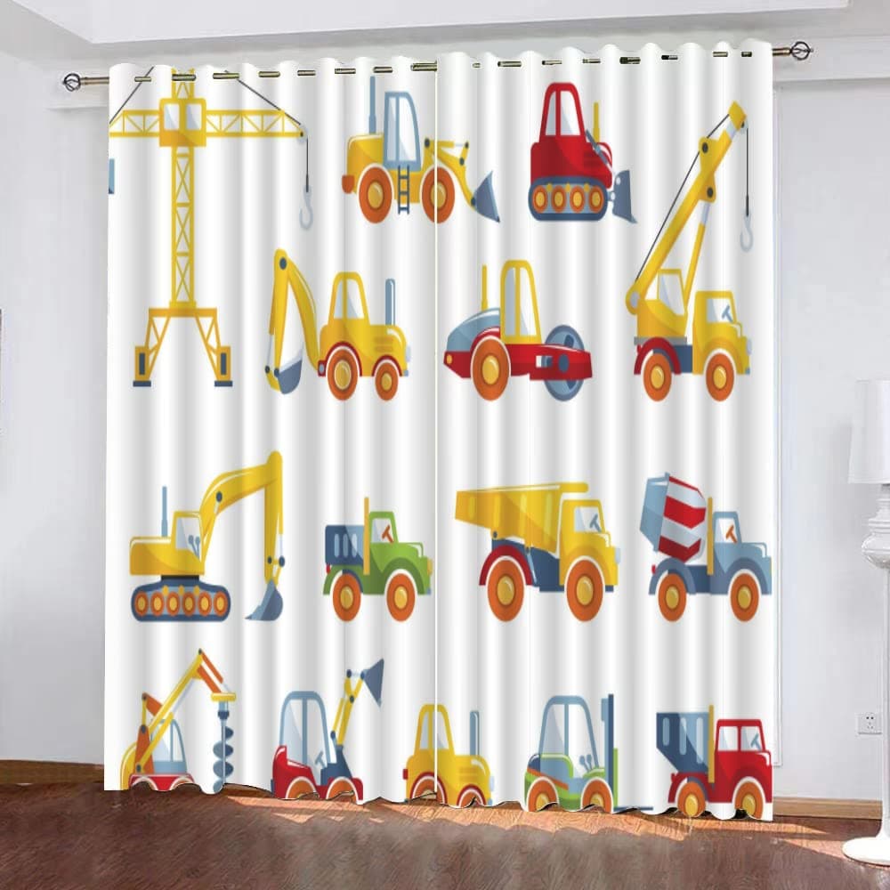 Yellow Excavator Blackout Curtains - 2 Panels Thermal Insulated Grommet Drapes for Kids' Bedroom & Living Room Heavy Duty Engineering Vehicle Design 100W x 214H