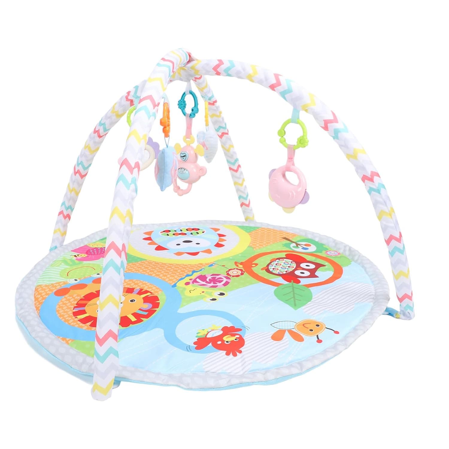 Baby Play Gym Colourful Foldable Portable Activity Play Mat with Rattle Toy Promotes the Development of Newborns, ABS + Cotton, 33.46 x 33.46 x 21.65 Inches