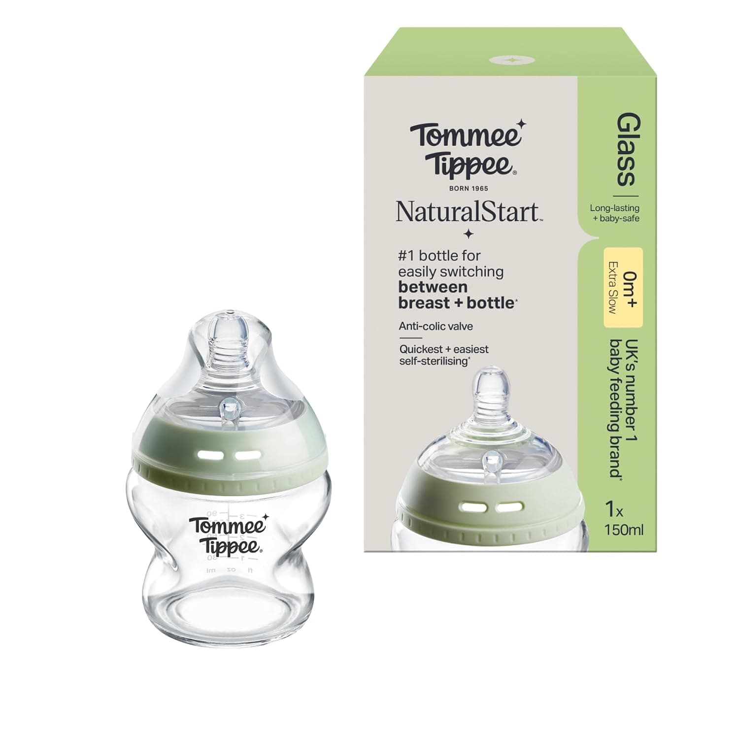 Tommee Tippee Tt42243777 Closer To Nature Glass Bottle, Clear, 150 ml