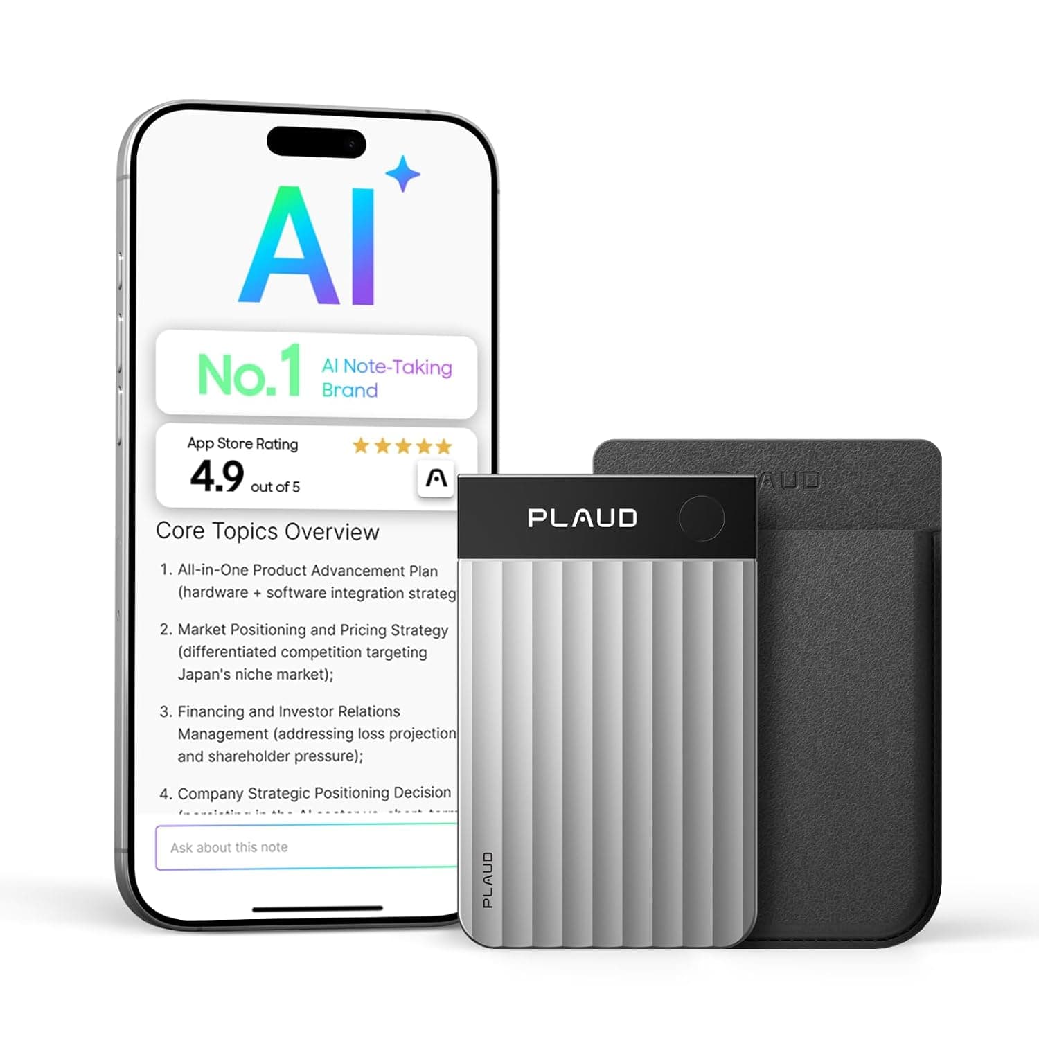 Plaud Note Pro Silver | AI Note Taker for Professionals & Teams, Productivity, 112 Languages, Ultra-Slim, InstantView Display, Case Included, Silver