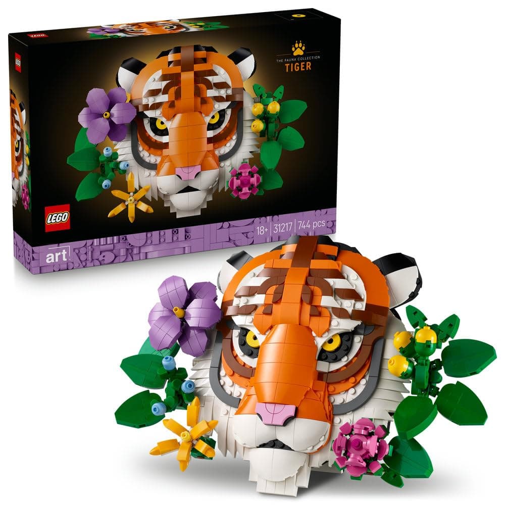LEGO Art The Fauna Collection - Tiger 31217 | Buildable 3D Animal Painting, Decorative Flowers, Wall Art Set for Adults, Creative Gift Idea, 744 Pieces