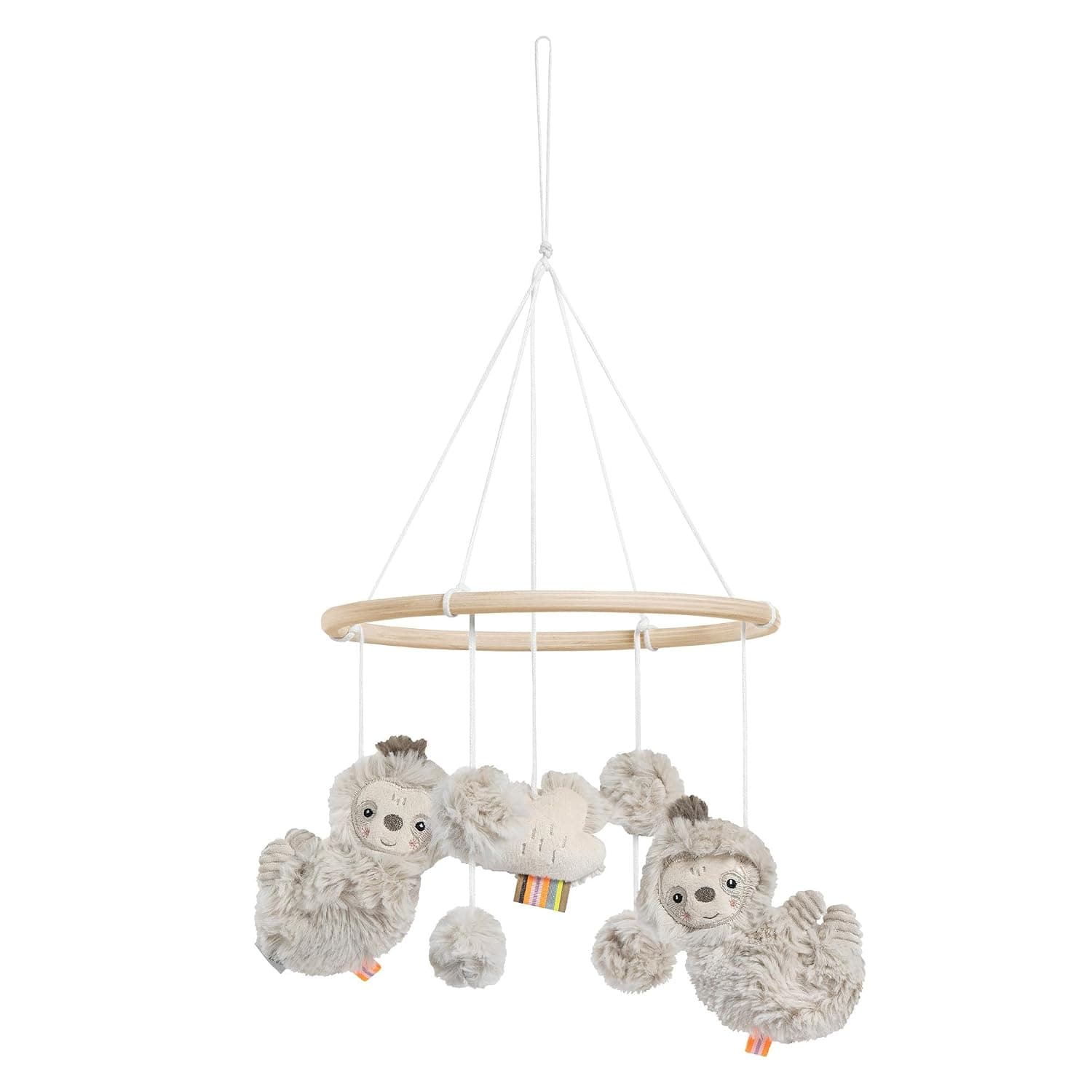 Fehn Wooden Sloth Mobile - Wooden Mobile with Cute Fabric Figures - Sleep Aid for Calming & Activity - For Babies 0-5 Months