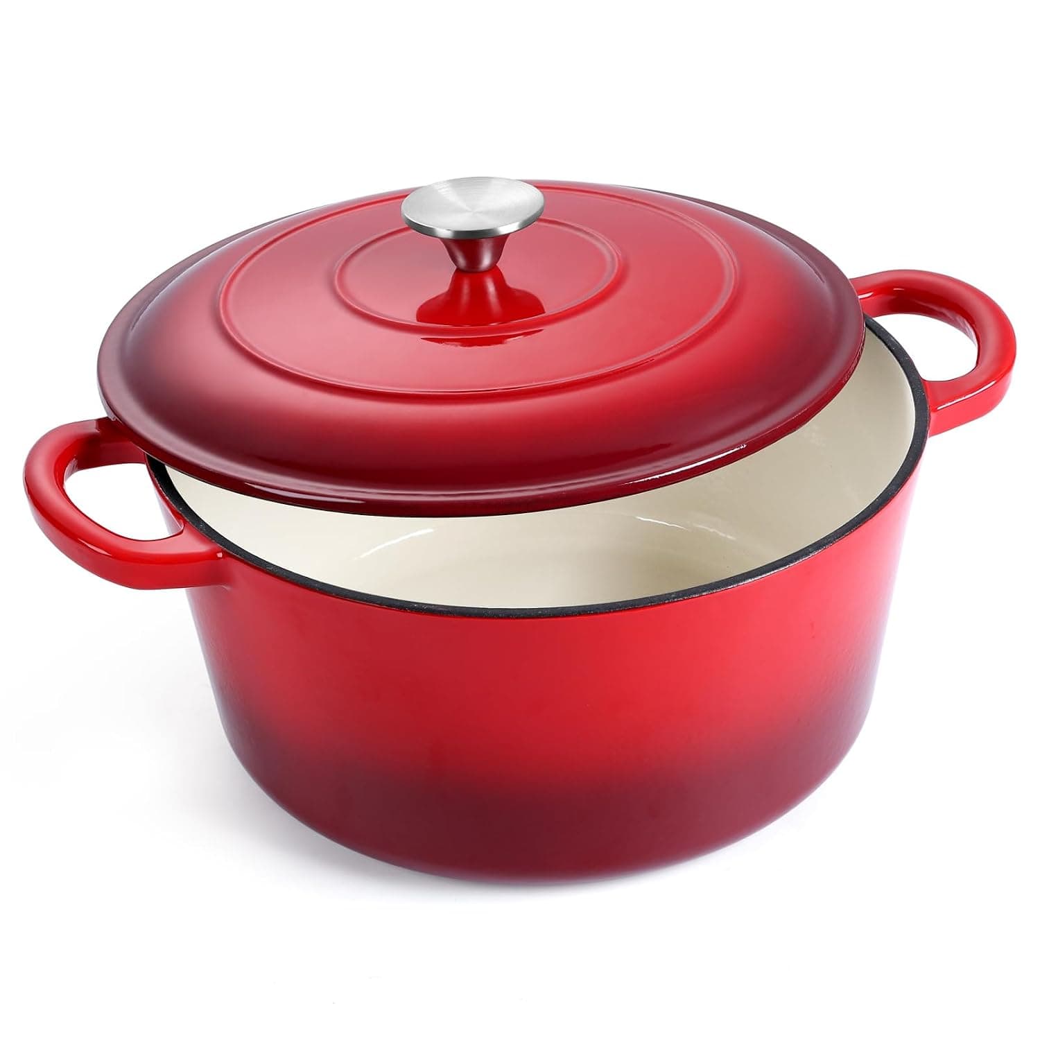 E-far Enameled Cast Iron Dutch Oven with Lid, 6 Quart Round Dutch Oven Pot, Non-Stick Cookware for Braising, Stewing, Roasting, Bread Baking, Cooking, Durable,