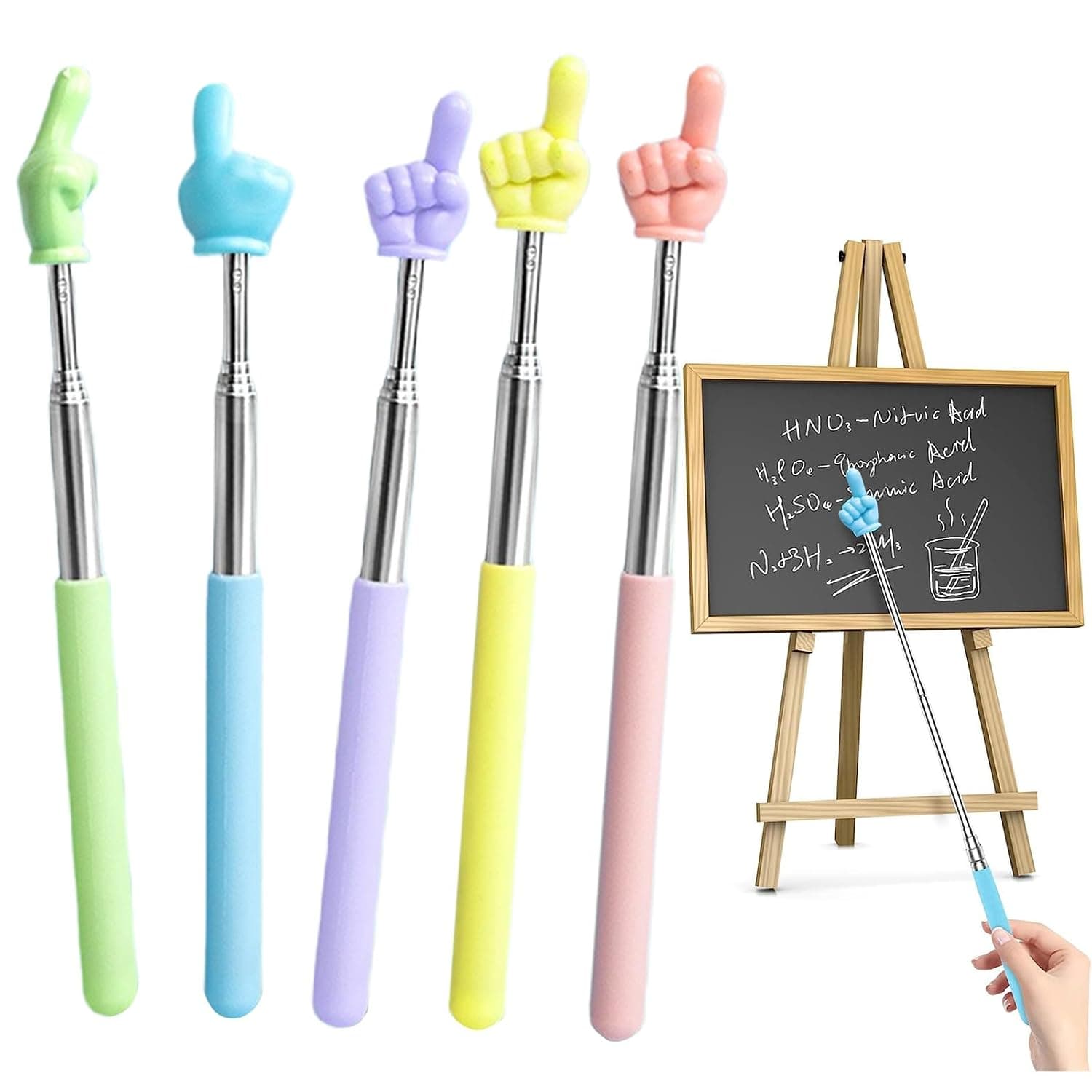 Bukela 5Pcs Retractable Pointer Finger, 68cm Telescopic Teachers Pointer Extendable Pointer Stick Mini Handheld Presentation Pointers for Elementary School Kindergarten Teacher, Classroom Supplies