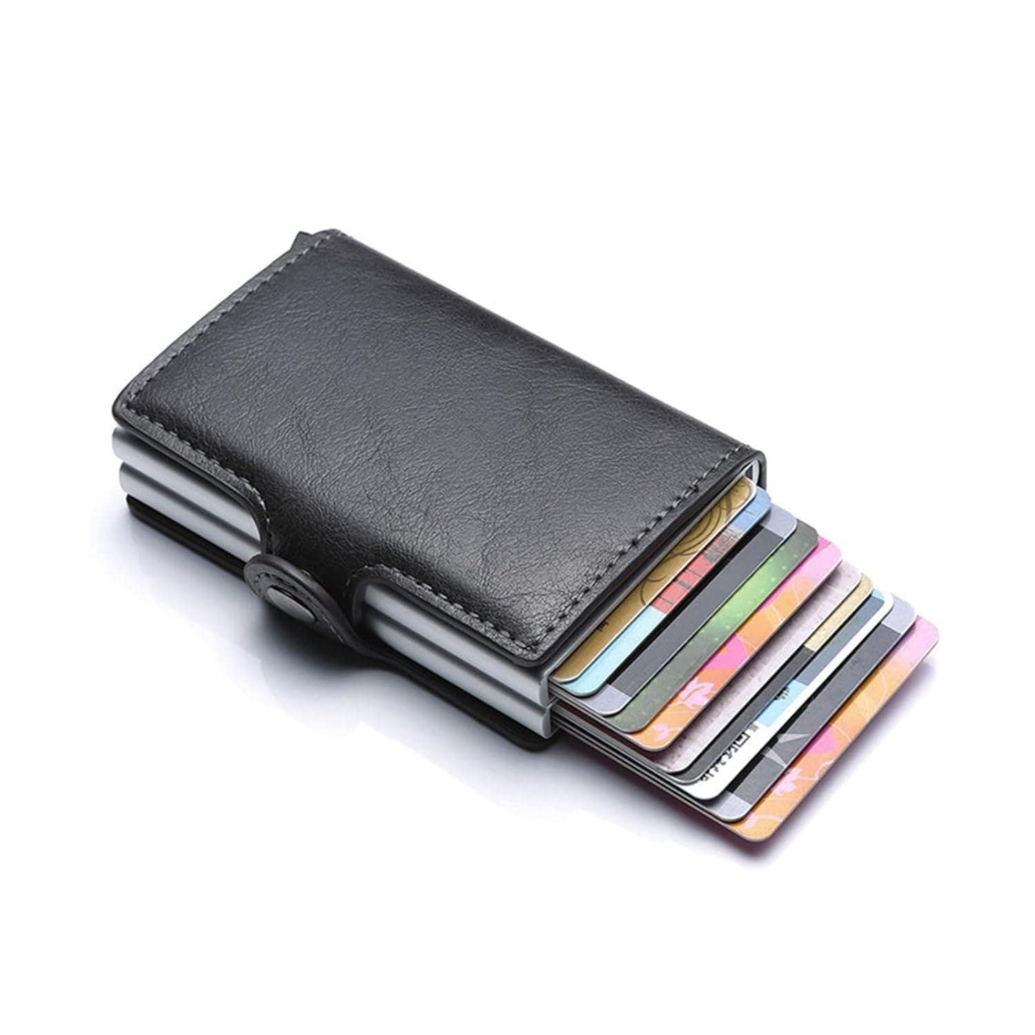 card case Men Credit Card Holder Mini Wallet Men RFID Card Box Double Aluminium Box Bank Card Holder Purse Card holder Case (Color : Black)